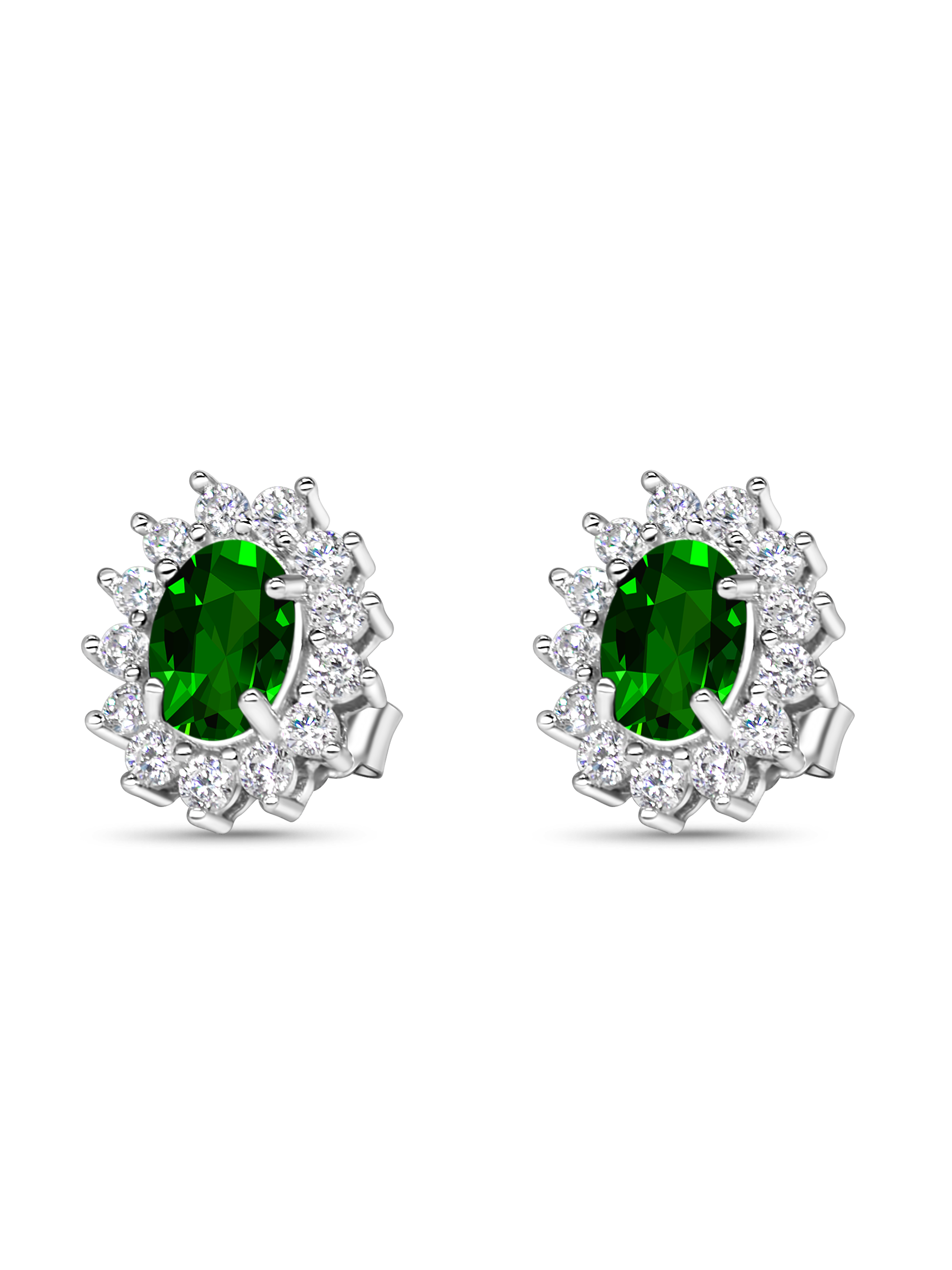 Green Emerald Oval Stud Earrings