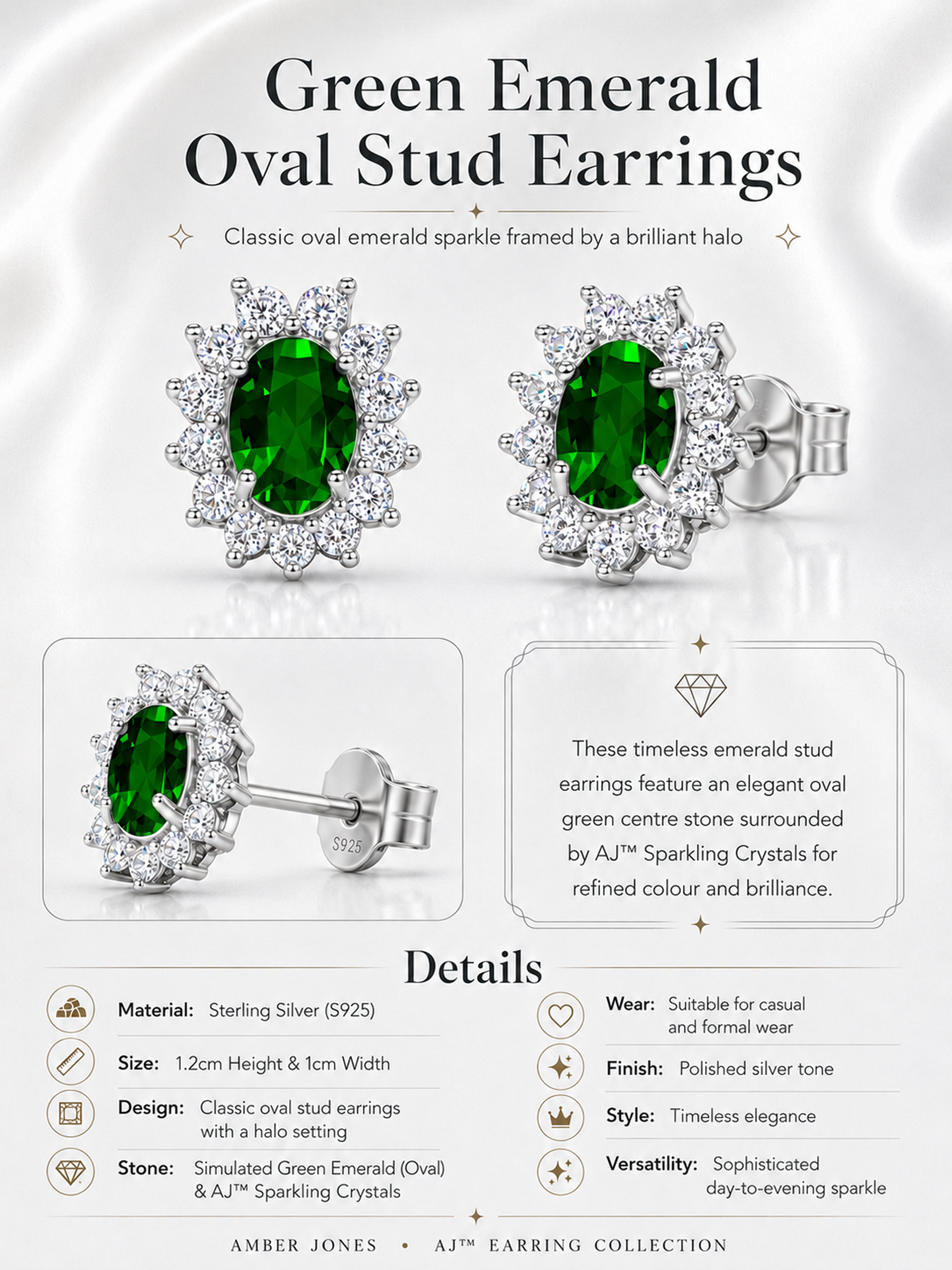 Green Emerald Oval Stud Earrings