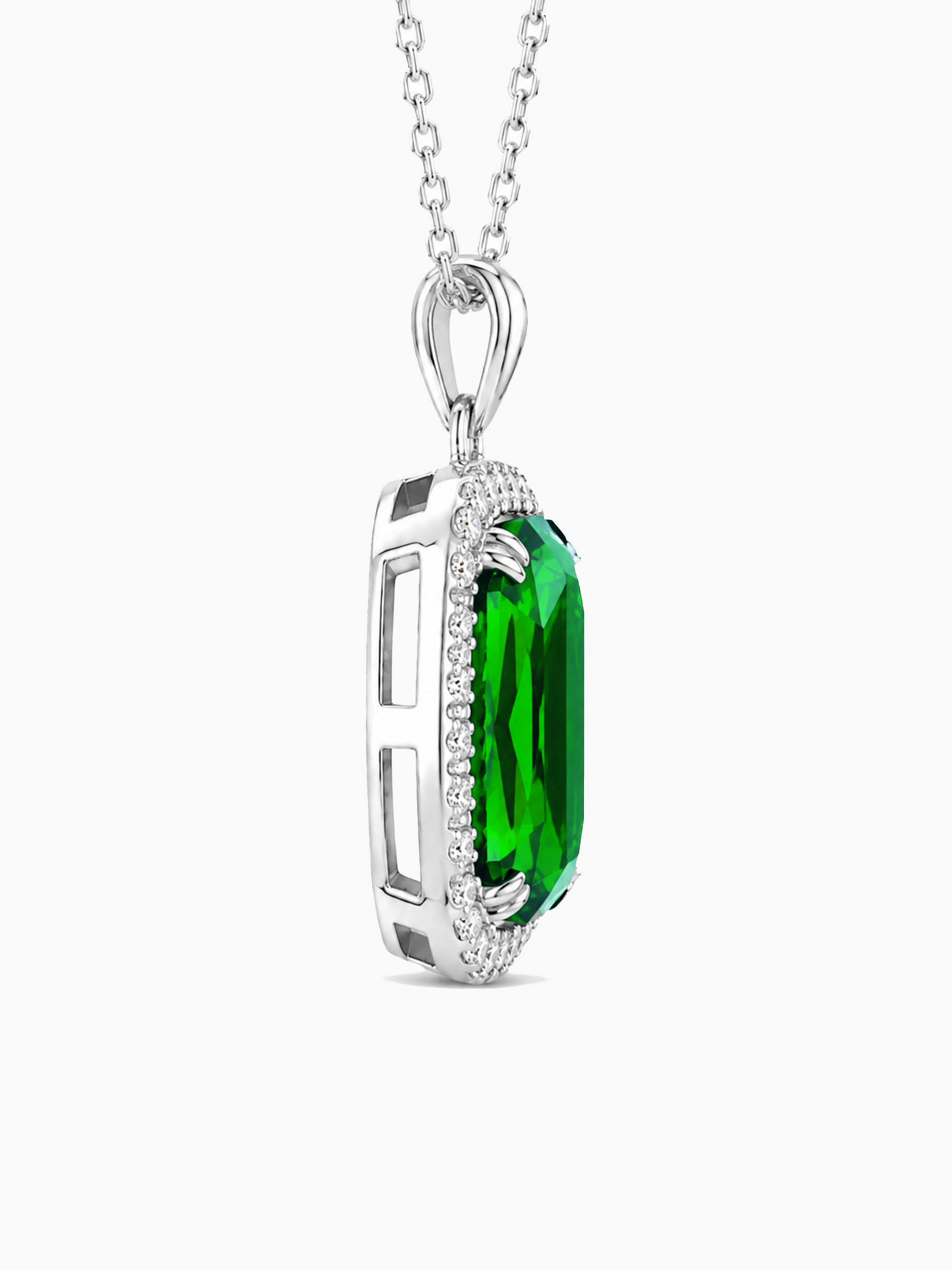 Green Emerald Pendant Necklace 925 Sterling Silver