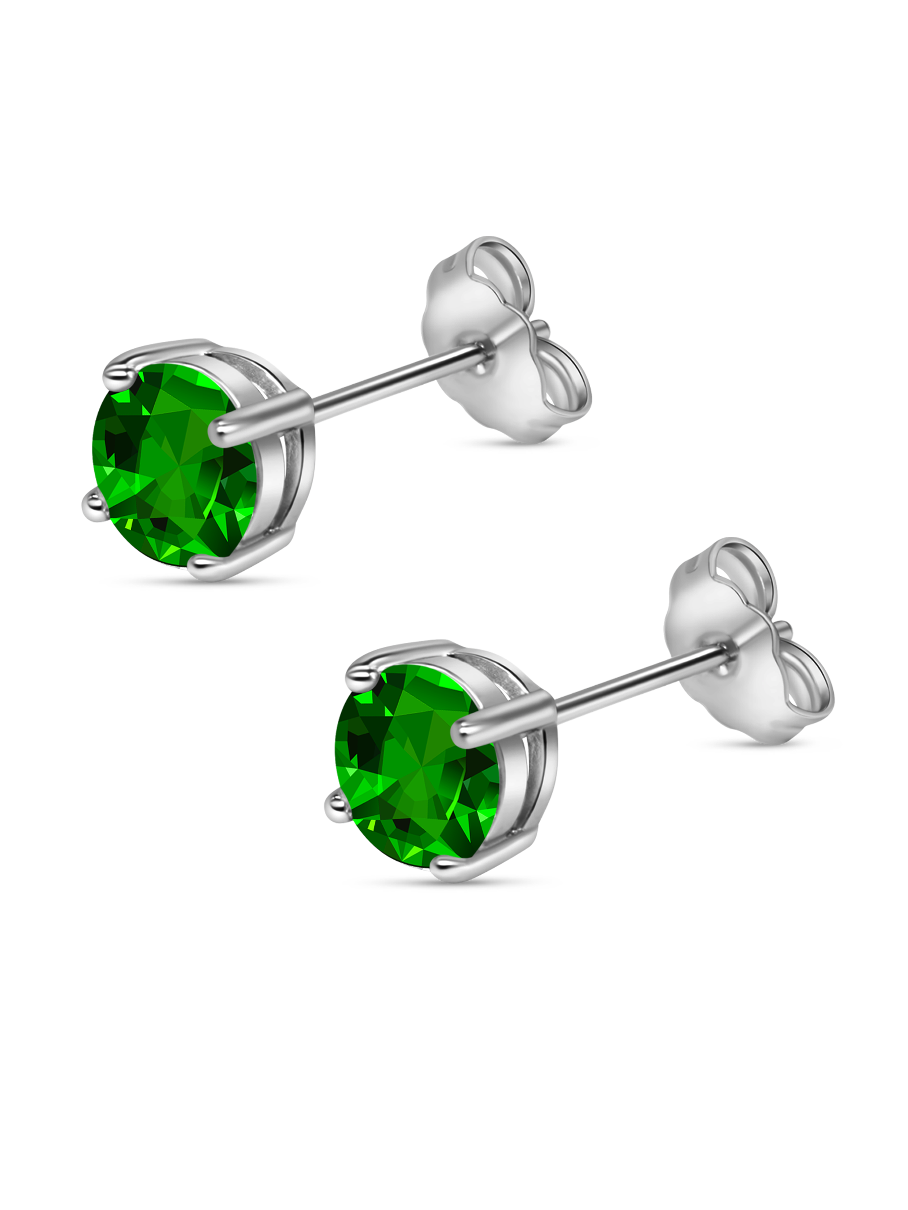 Green Emerald Stud Earrings 925 Sterling Silver