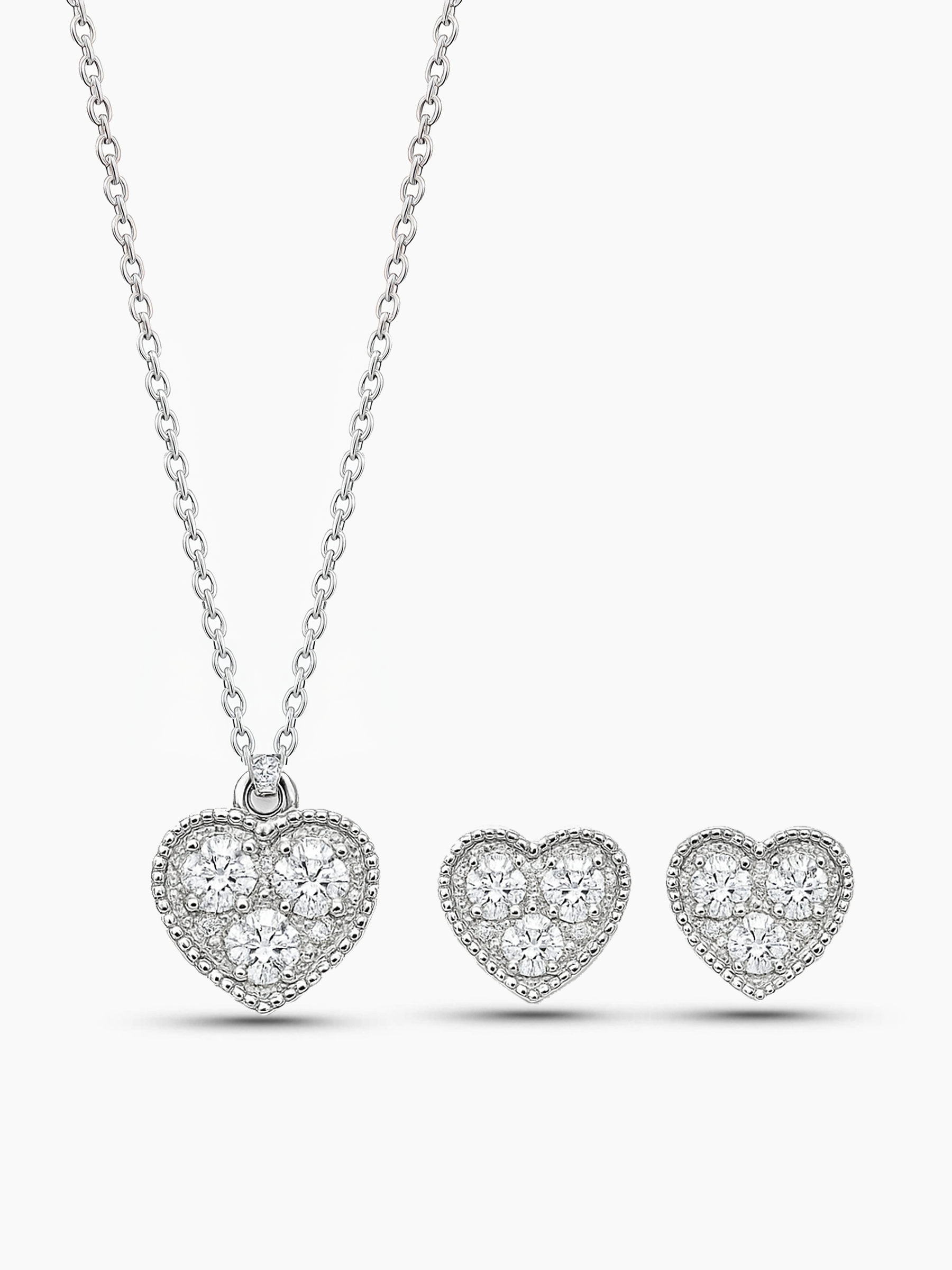 Silver Heart Necklace Earring Set for Women AMBER JONES