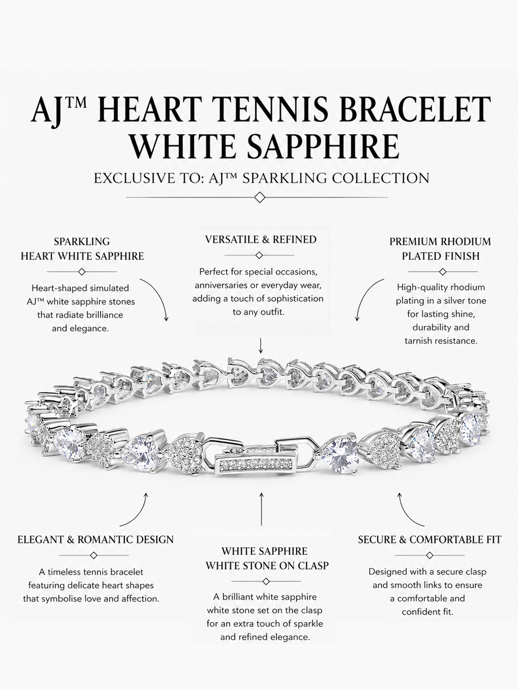 Heart Tennis Bracelet White Sapphire