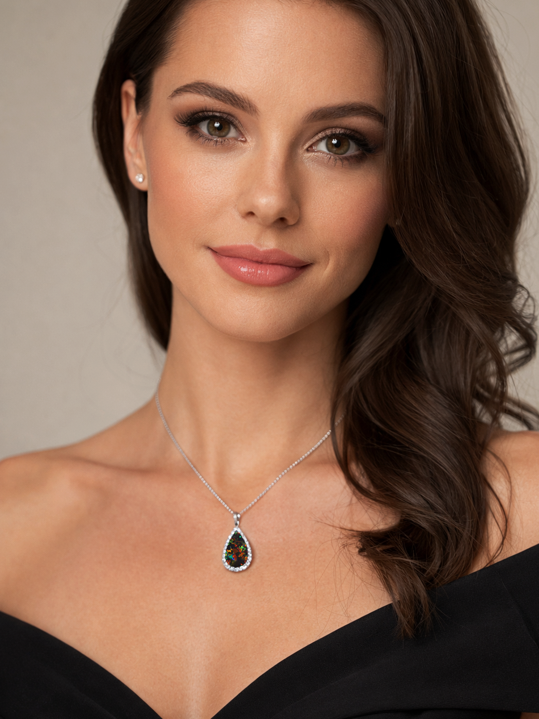 2Ct Black Opal Pendant Necklace