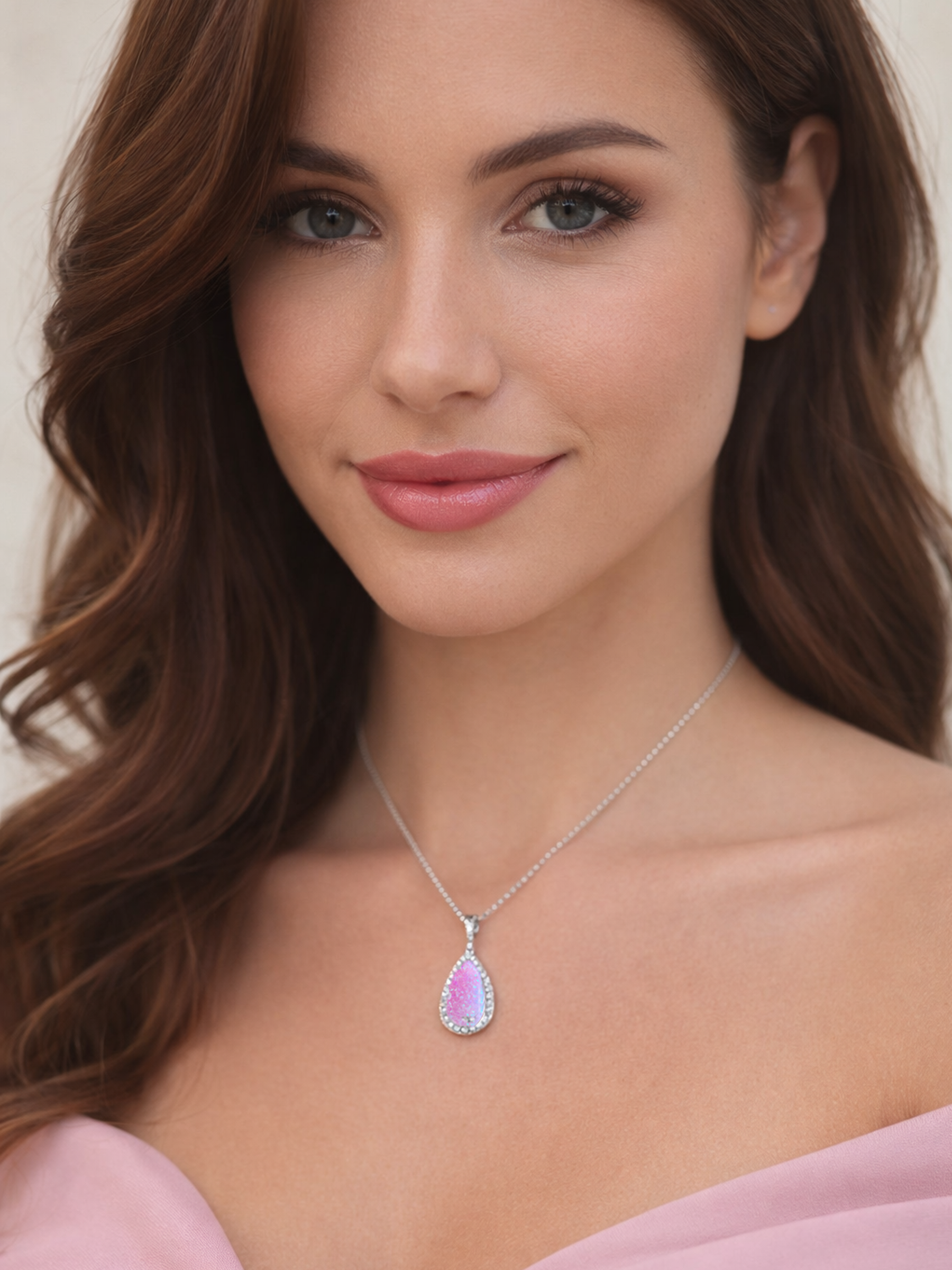 2Ct Pink Opal Pendant Necklace