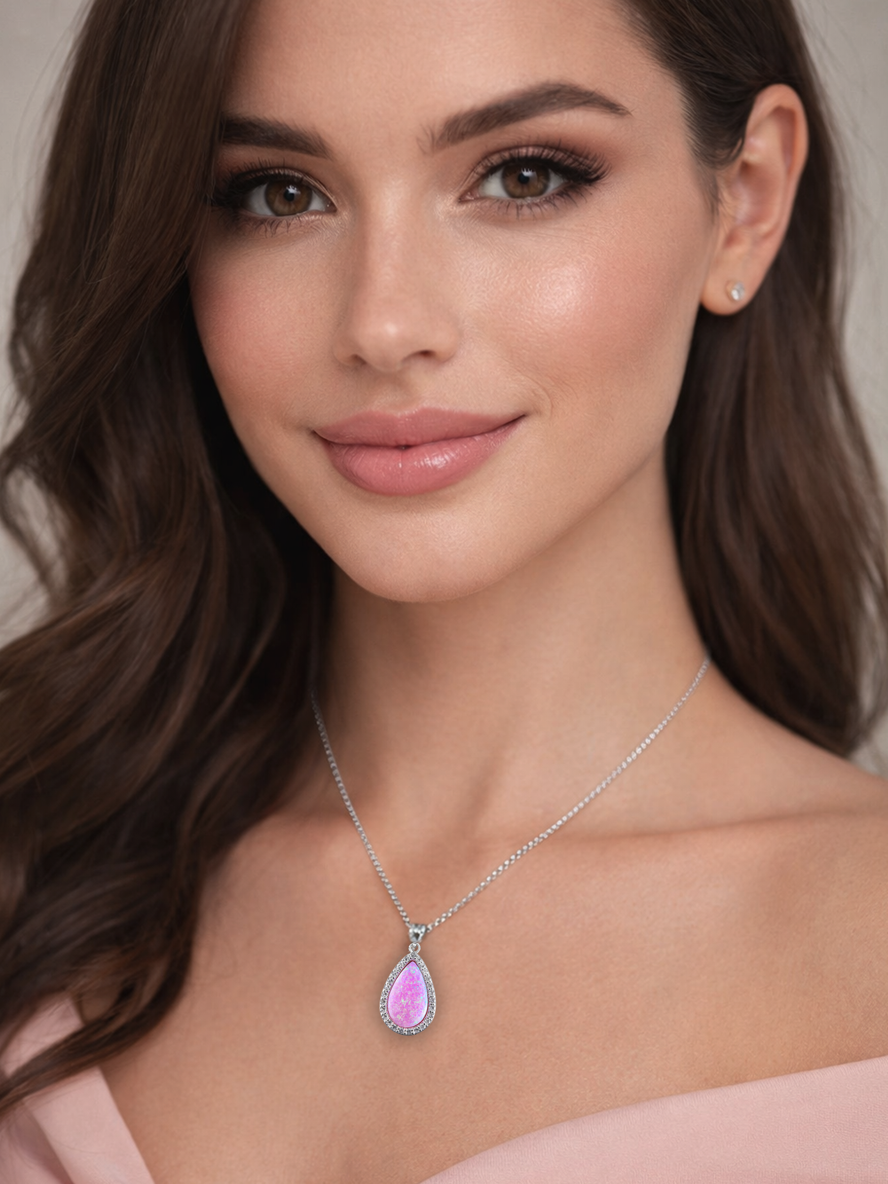 2Ct Pink Opal Pendant Necklace