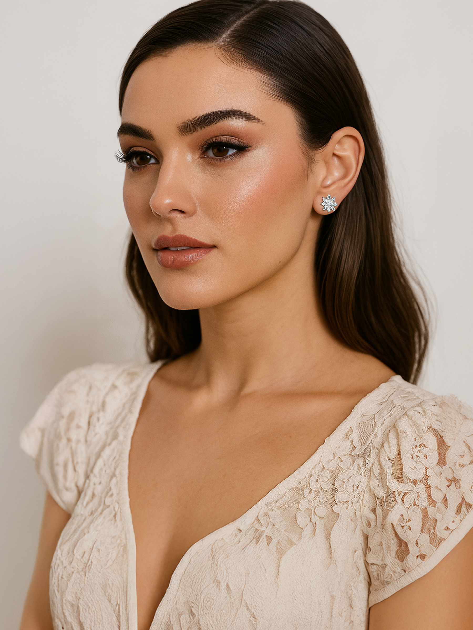 Moissanite Diamond Flower Stud Earrings