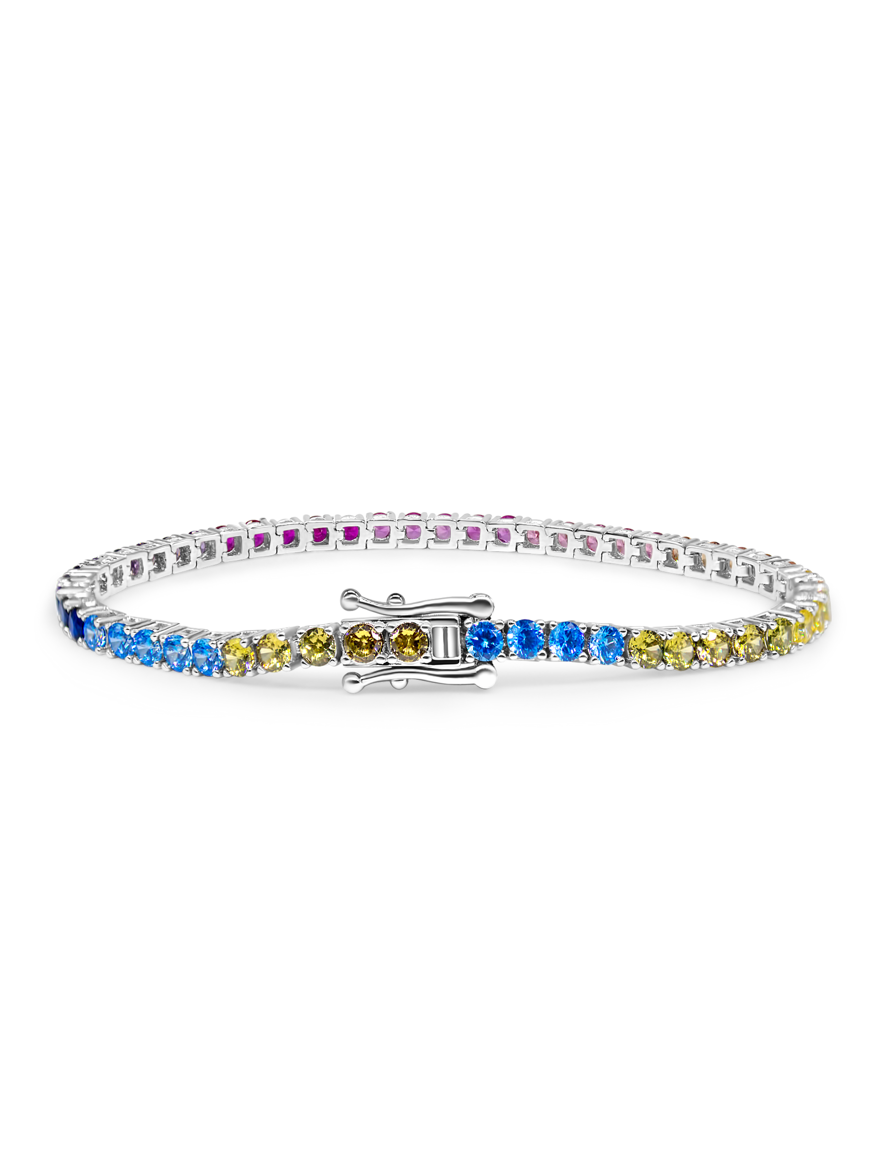Multicoloured Rainbow Sapphire Gem Stone Tennis Bracelet Rhodium Plated