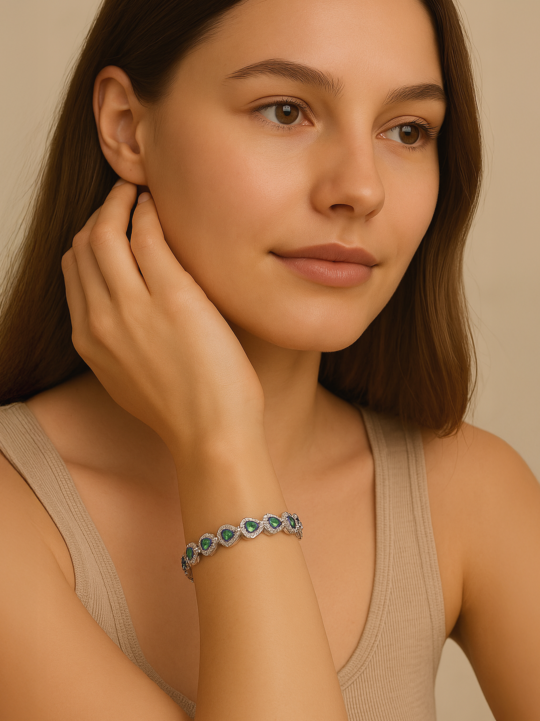 Mystic Topaz Heart Bracelet Rhodium Plated