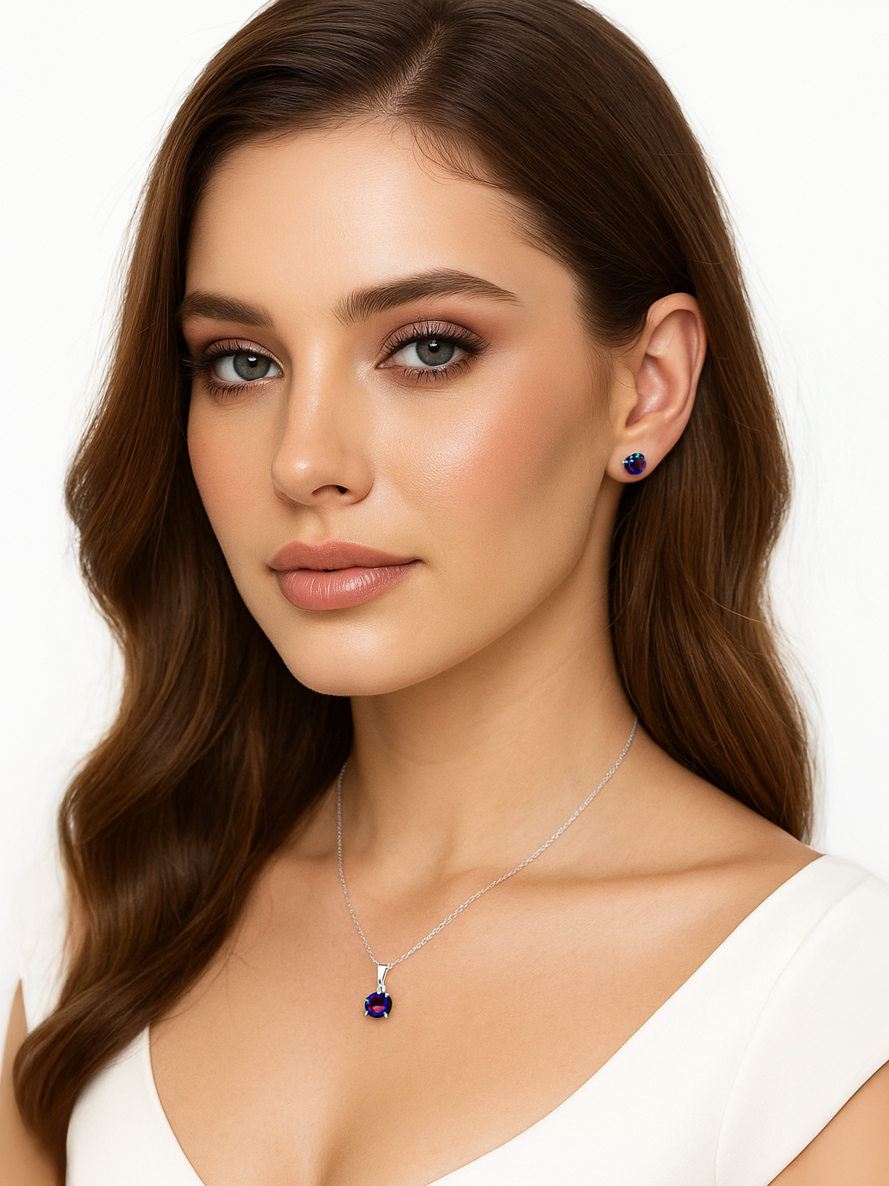 Woman wearing 1ct Mystic Topaz Pendant Necklace