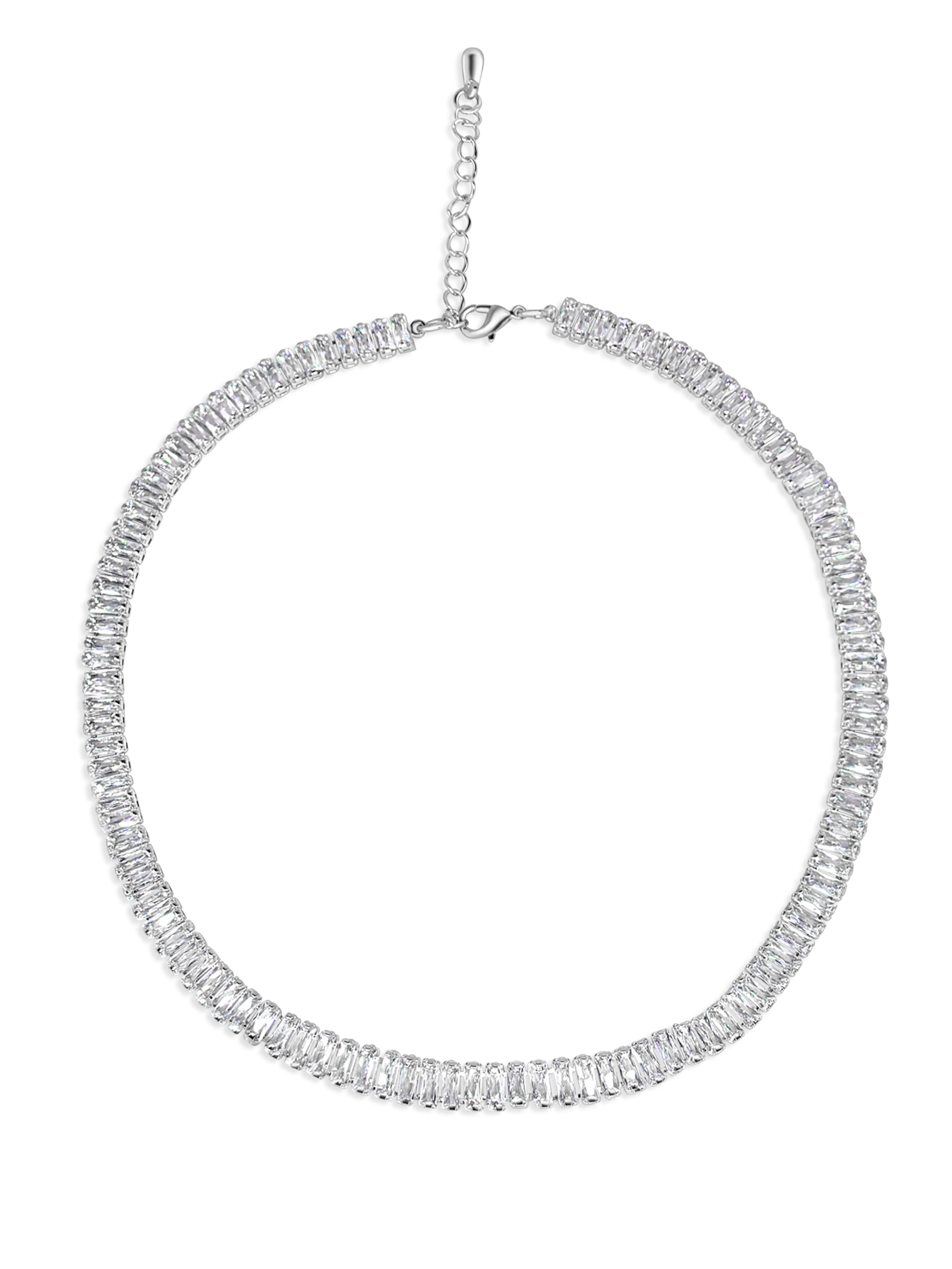 Tennis Necklace Baguette Cut Rhodium Plated