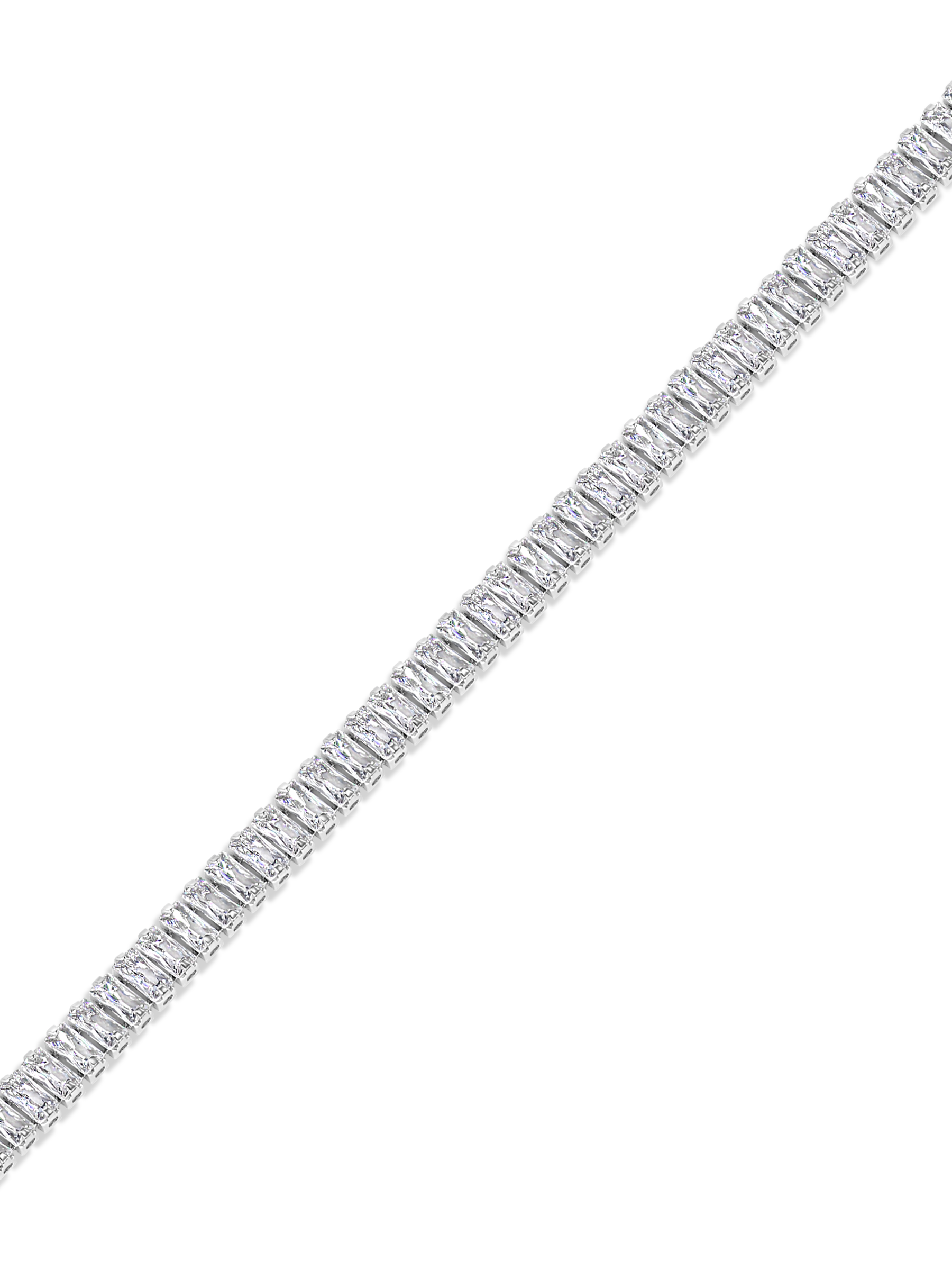 Tennis Necklace Baguette Cut Rhodium Plated