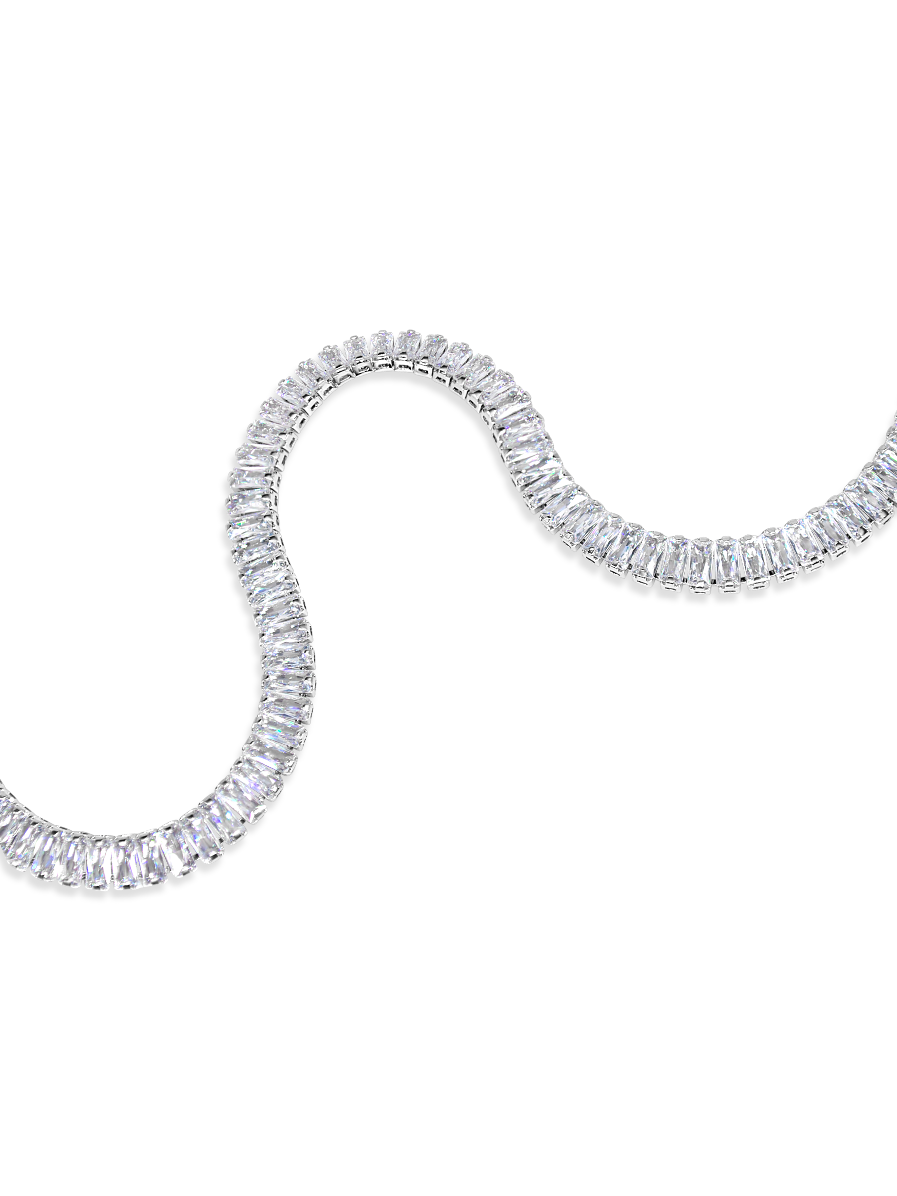 Tennis Necklace Baguette Cut Rhodium Plated