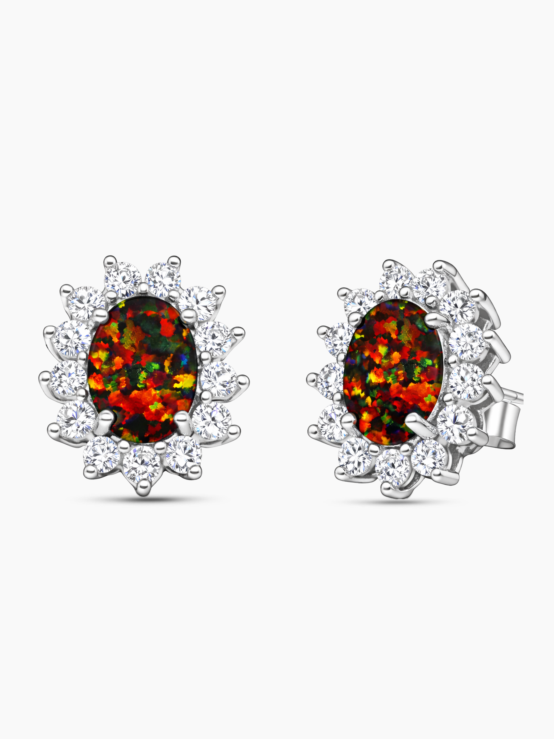 Black Opal Stud Earrings Sterling Silver