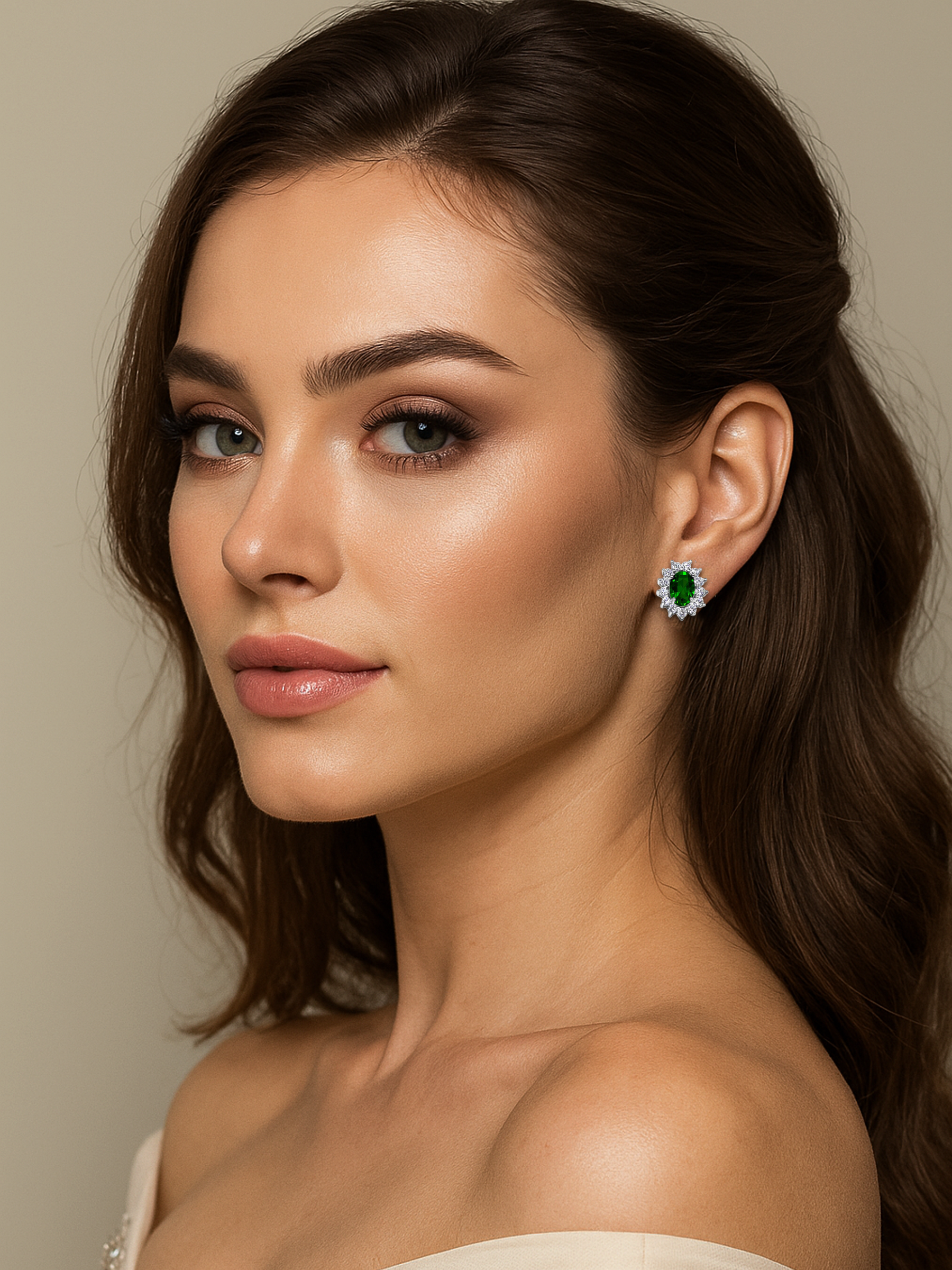 Green Emerald Oval Stud Earrings