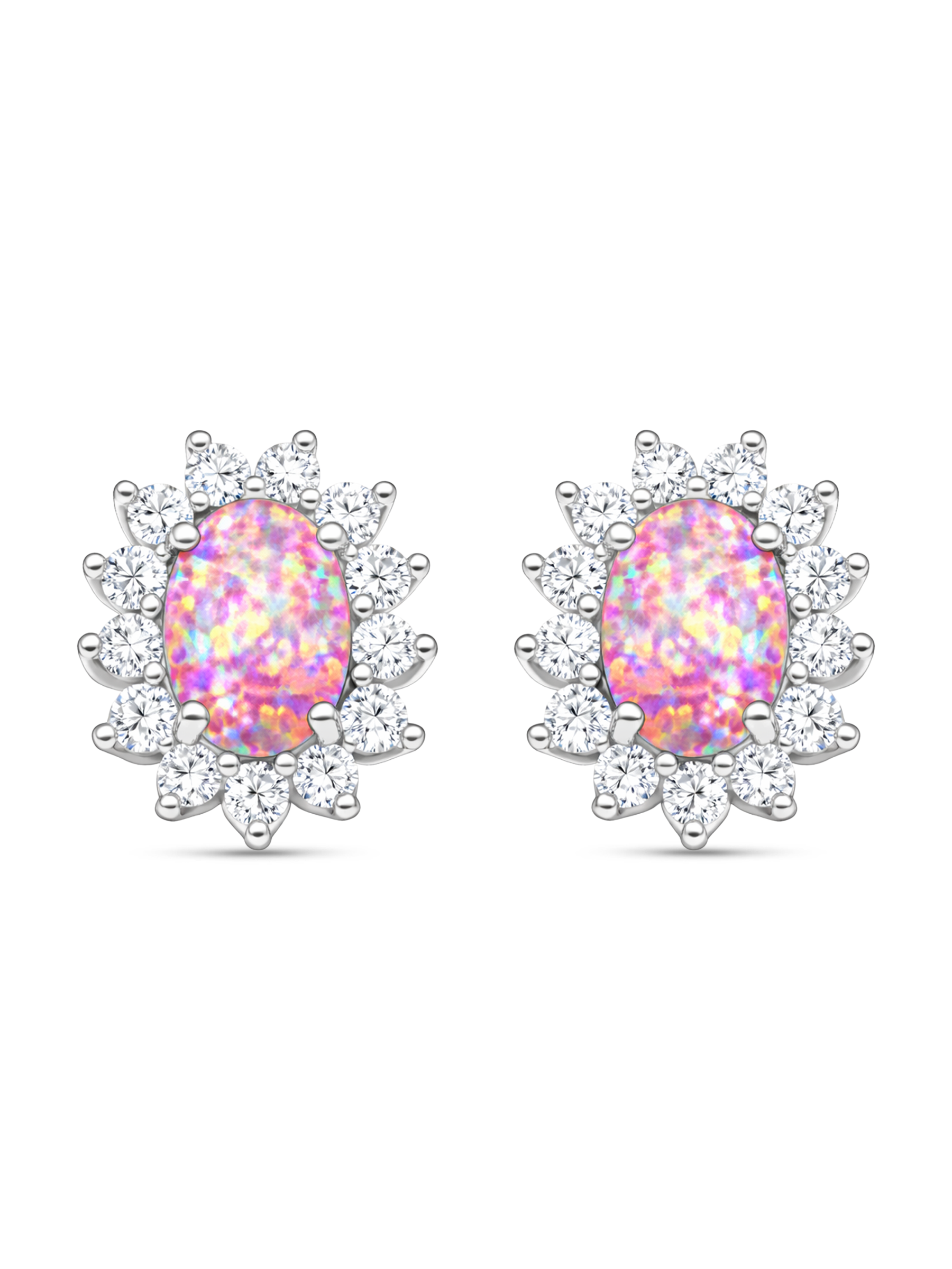 Pink Opal Stud Earrings Sterling Silver