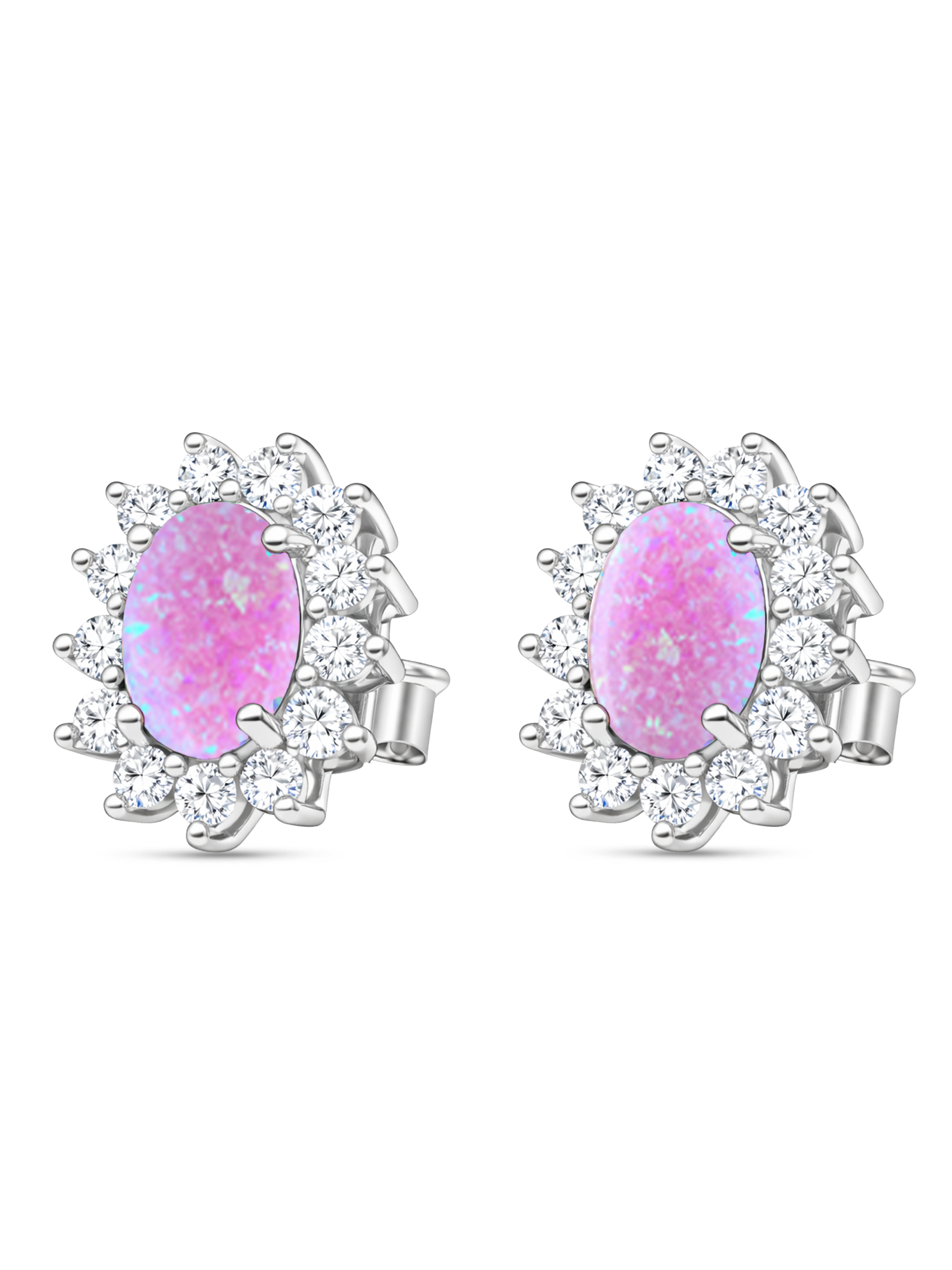 Pink Opal Stud Earrings Sterling Silver