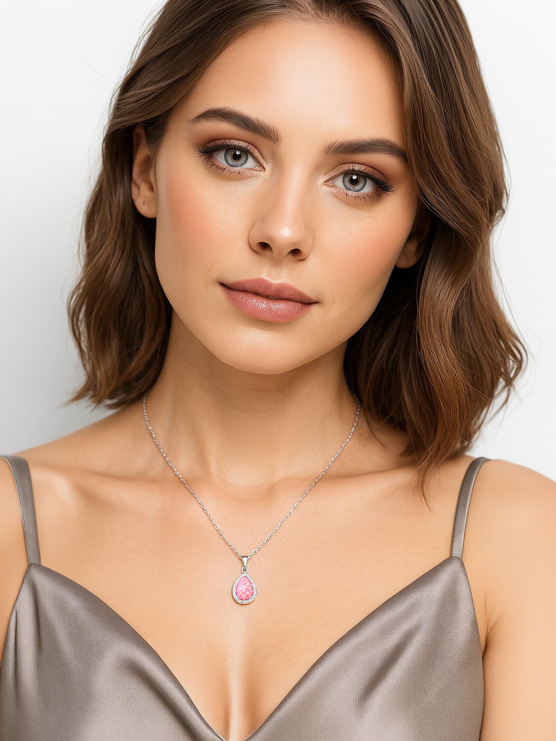 2Ct Pink Opal Pendant Necklace