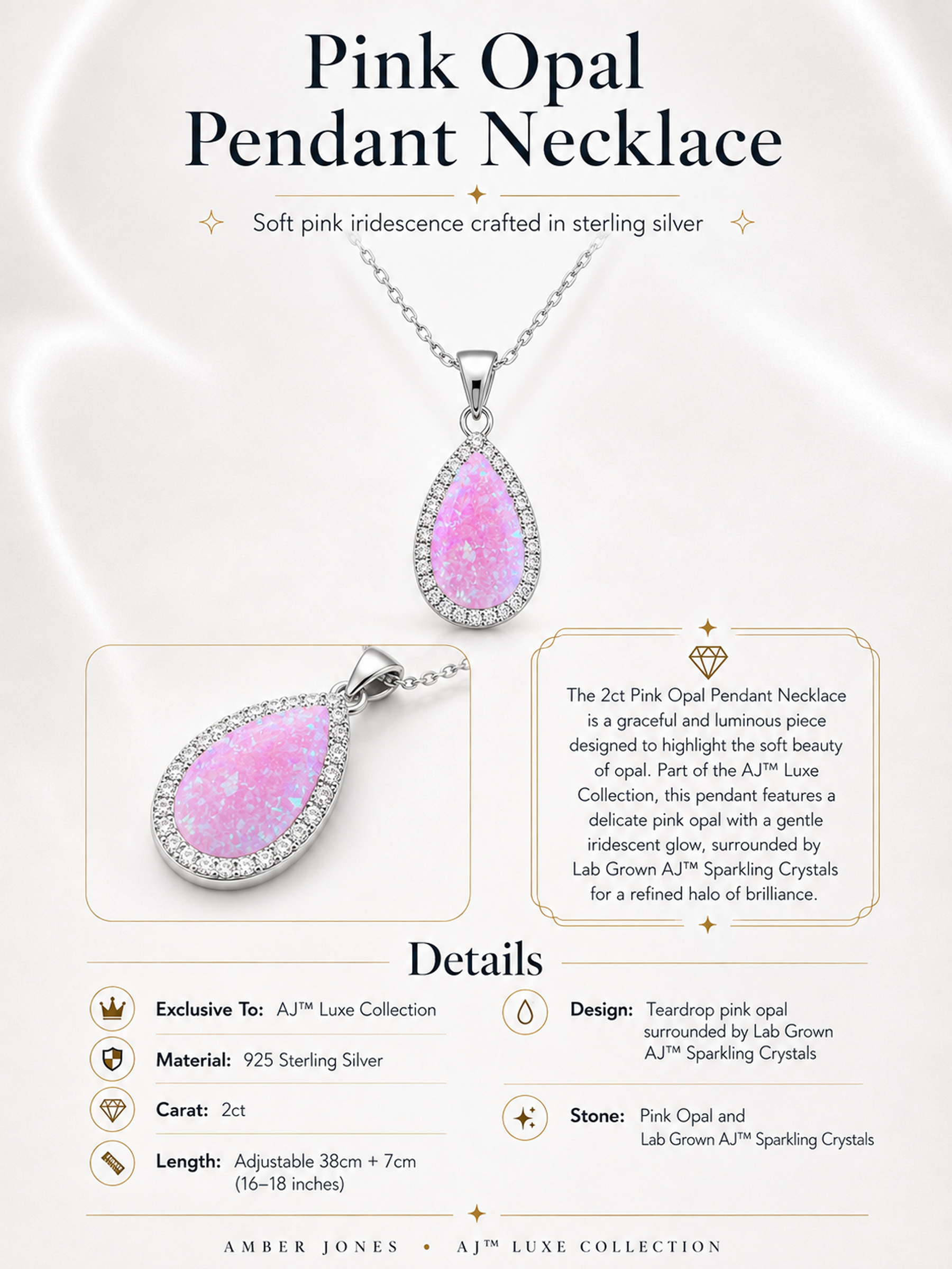 2Ct Pink Opal Pendant Necklace
