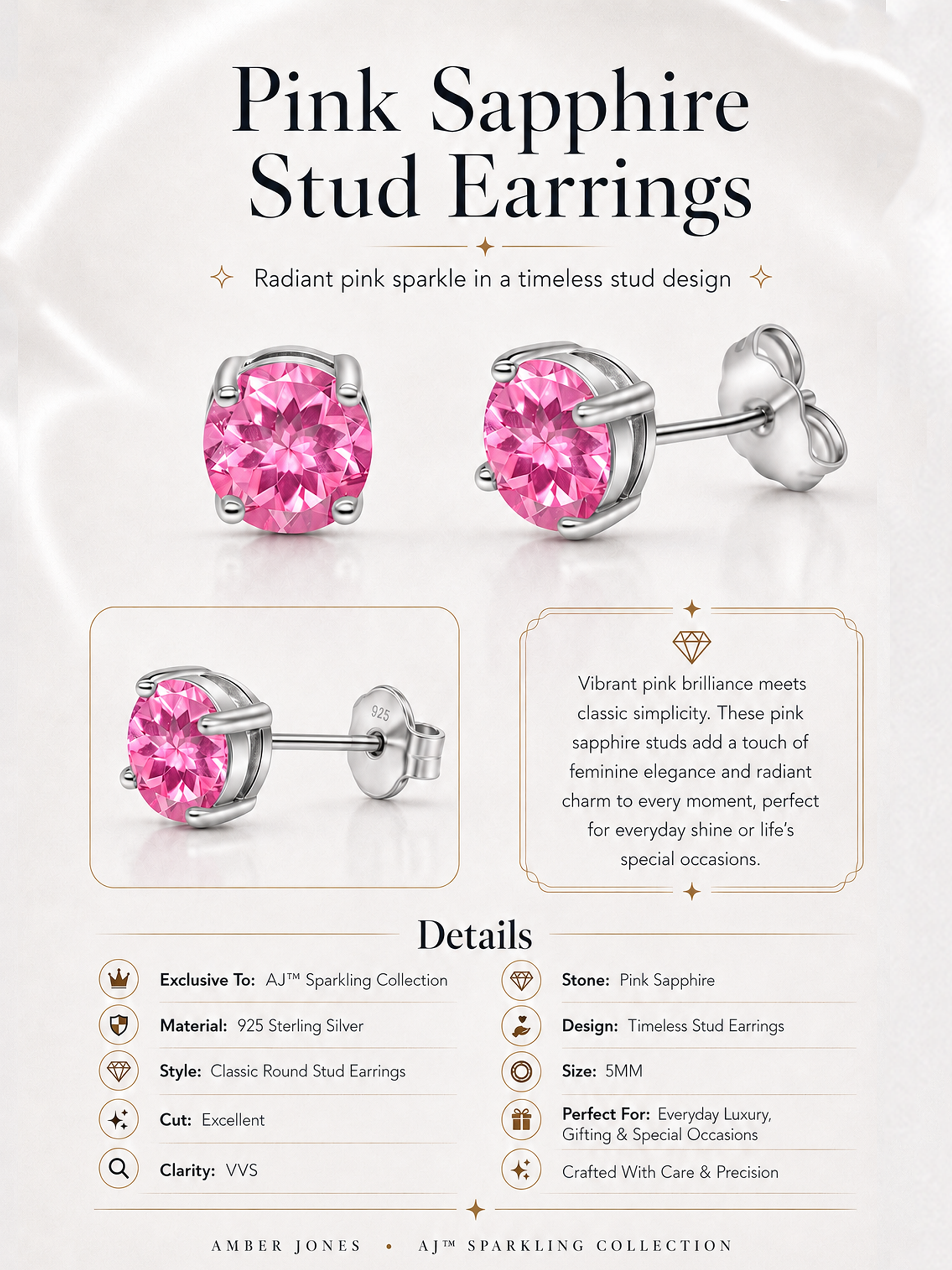 Pink Sapphire Stud Earrings