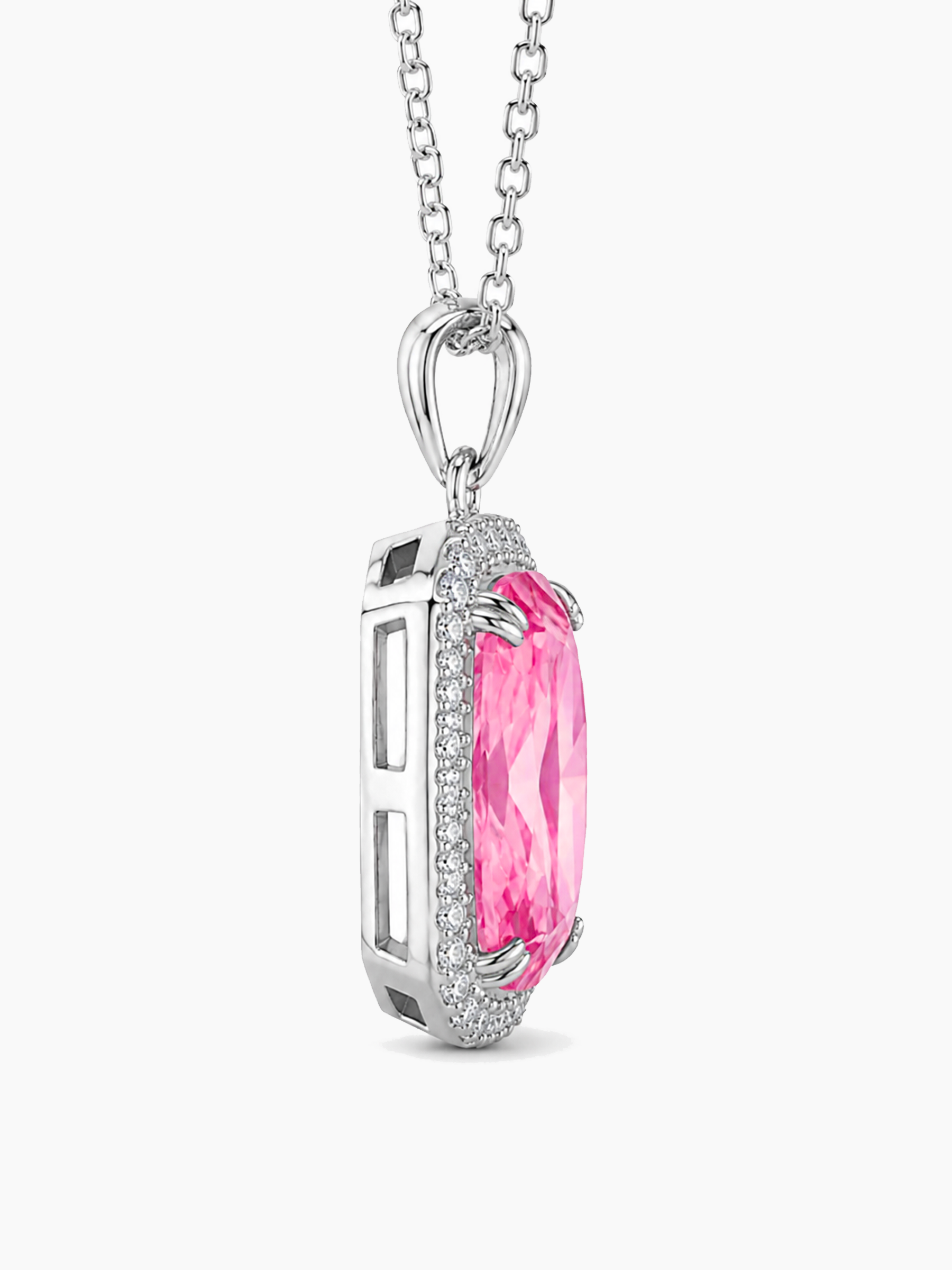 3Ct Lab Pink Sapphire Pendant Necklace