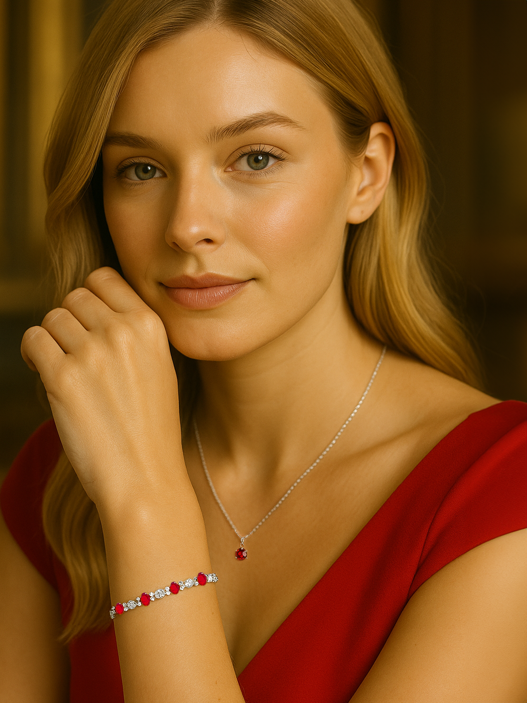 Ruby And White Sapphire Tennis Bracelet