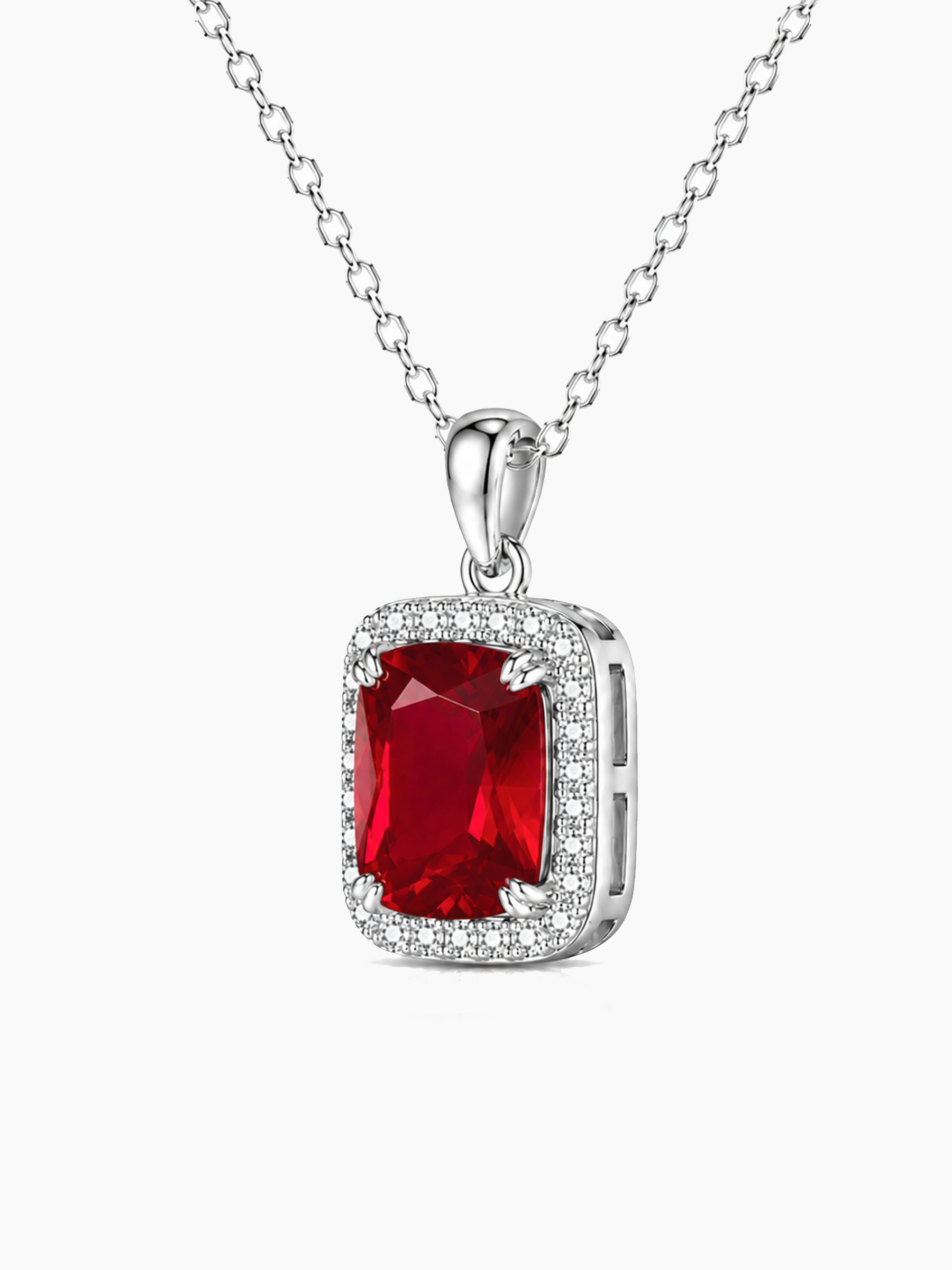 3Ct Lab Ruby Pendant Necklace