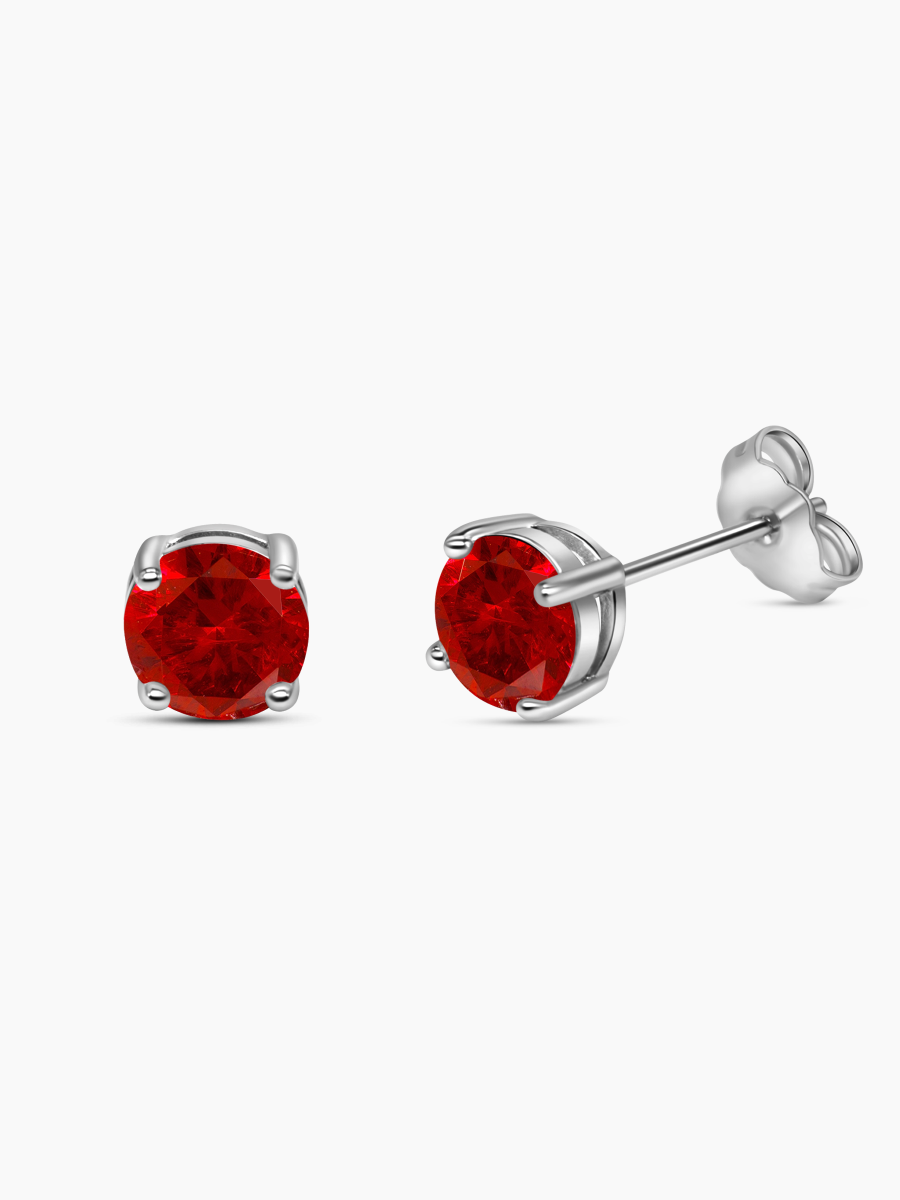 Red Ruby Stud Earrings 925 Sterling Silver