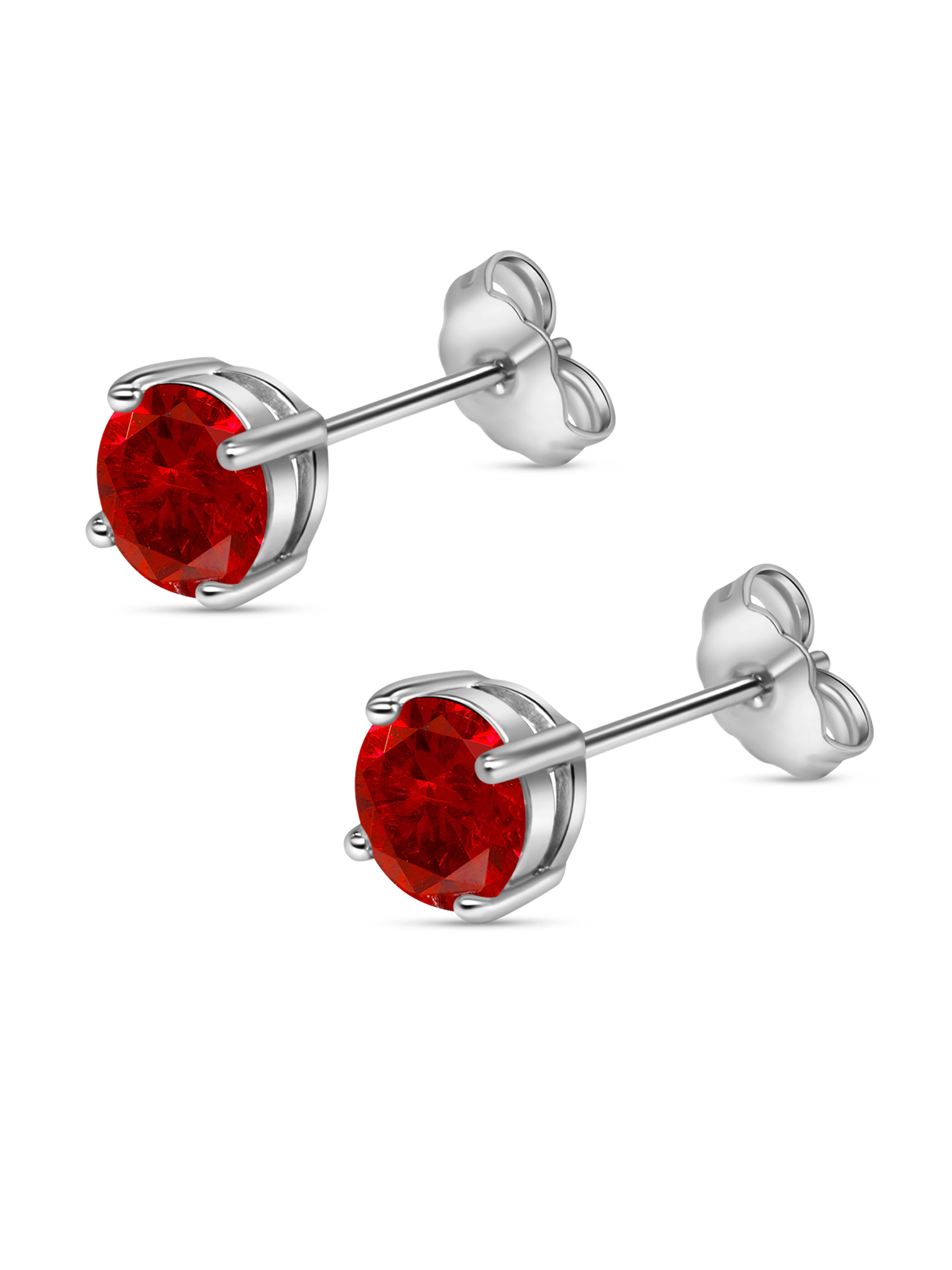 Red Ruby Stud Earrings 925 Sterling Silver