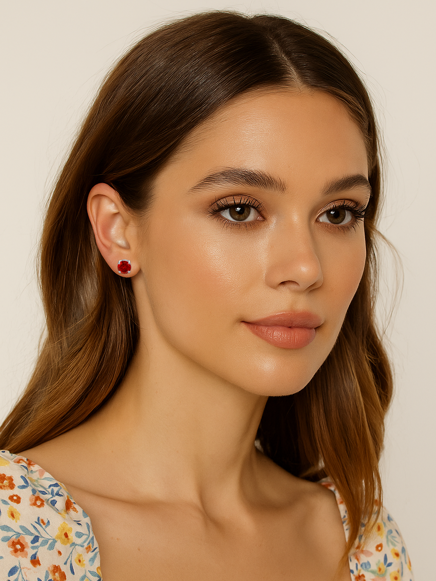 Red Ruby Stud Earrings 925 Sterling Silver