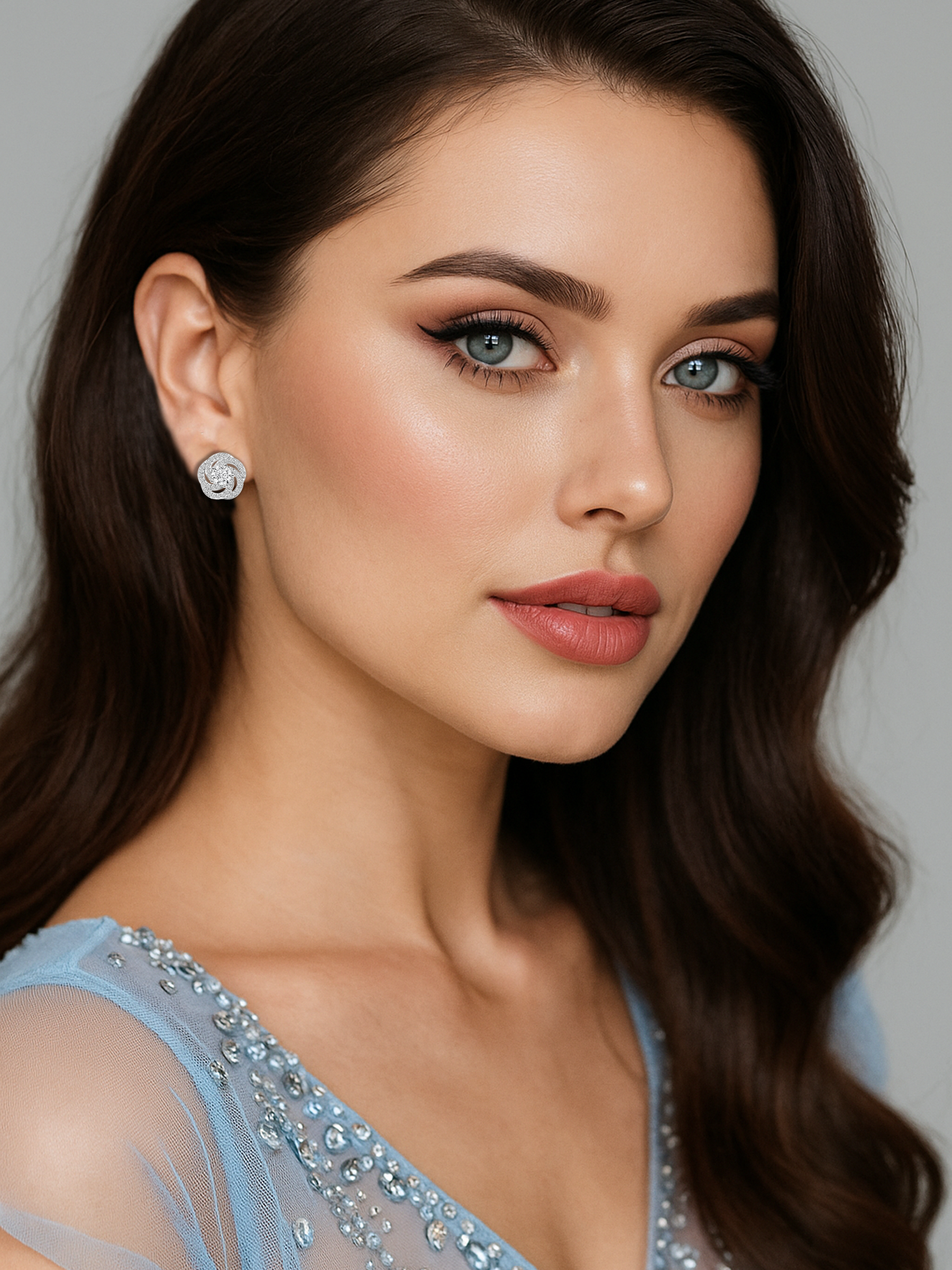 Moissanite Silver Twist Rose Earrings