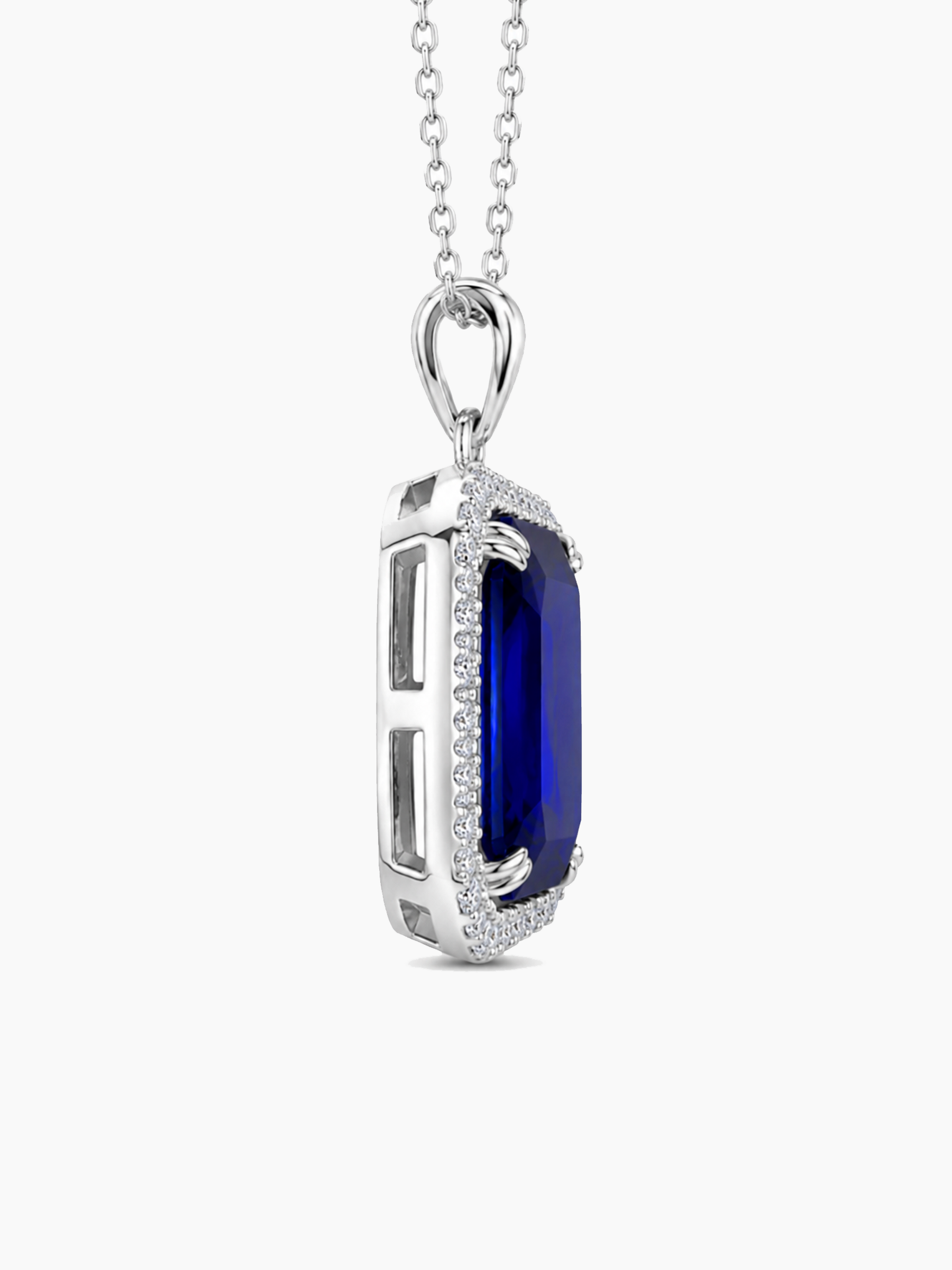 3Ct Lab Blue Sapphire Pendant Necklace