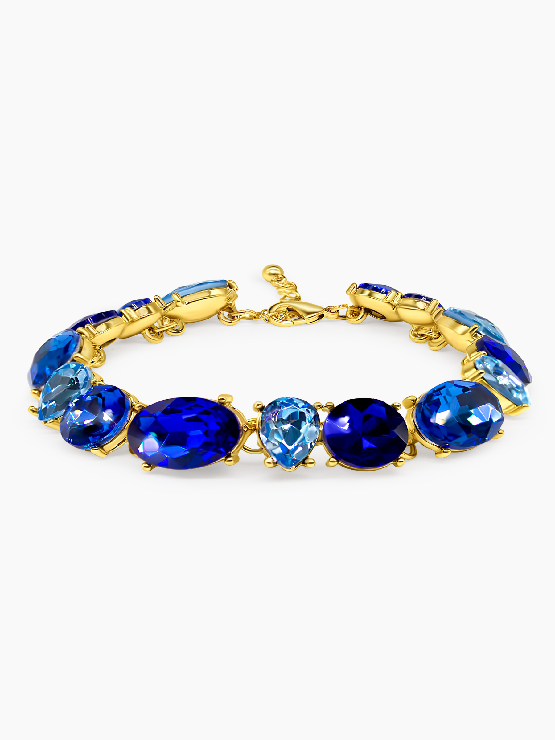 Blue Sapphire Bracelet Mixed Cut Gold Tone Plated
