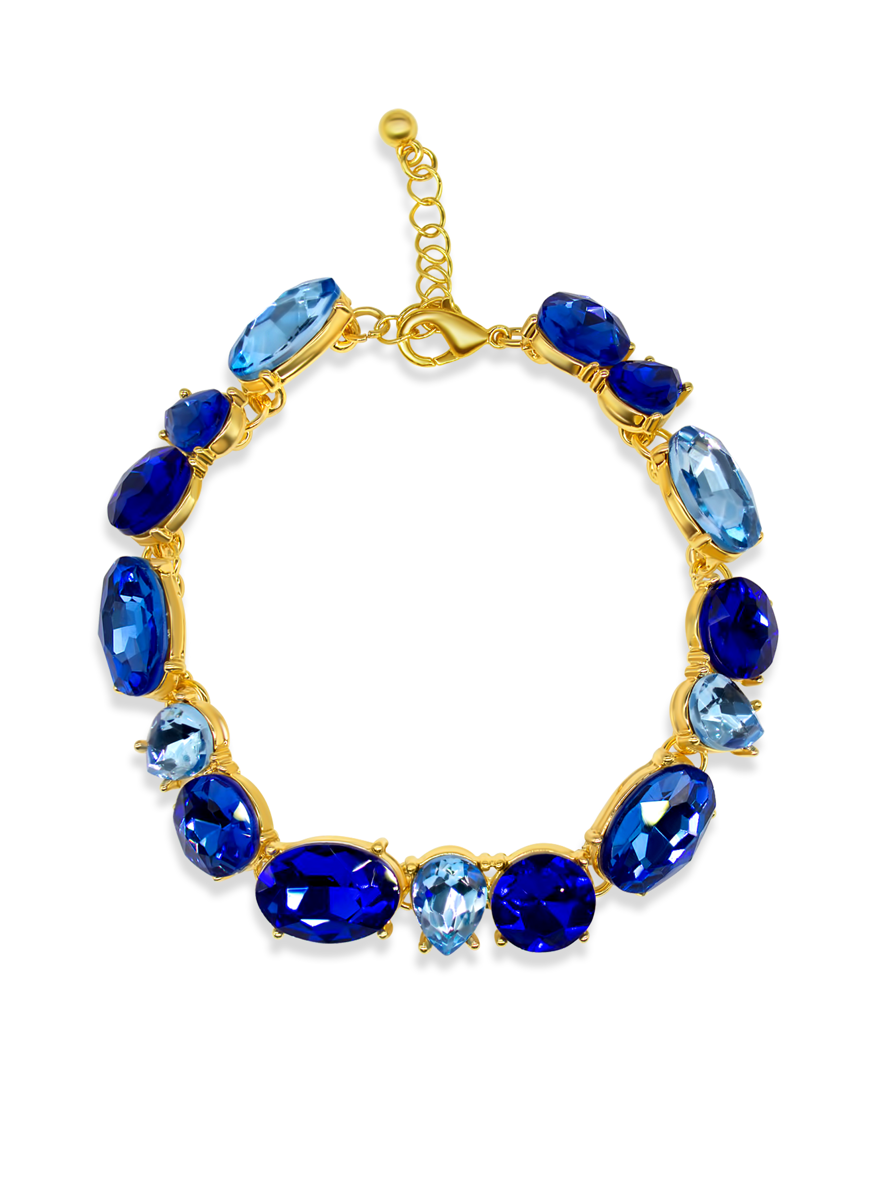 Blue Sapphire Bracelet Mixed Cut Gold Tone Plated