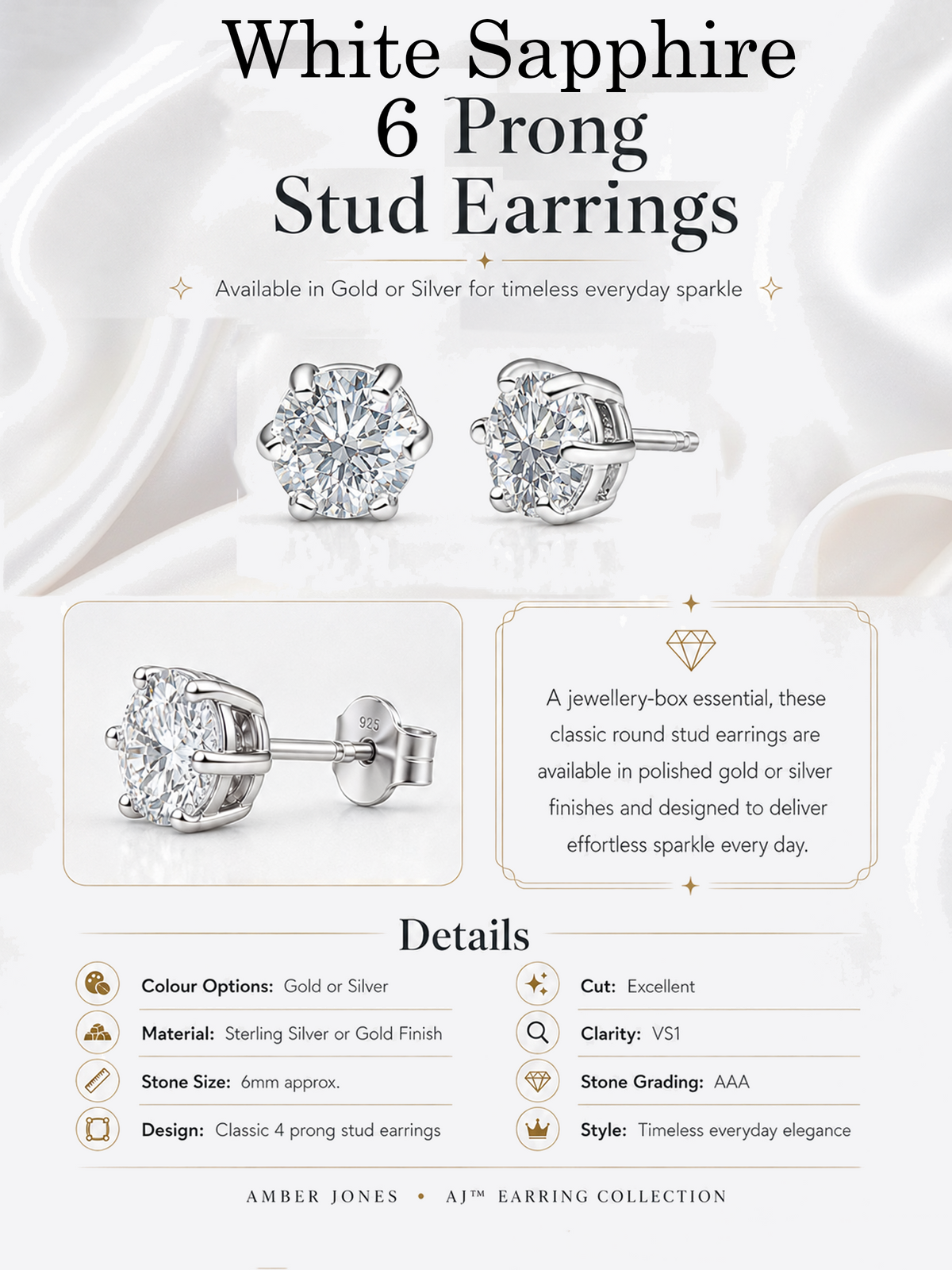 White Sapphire Stud Earrings