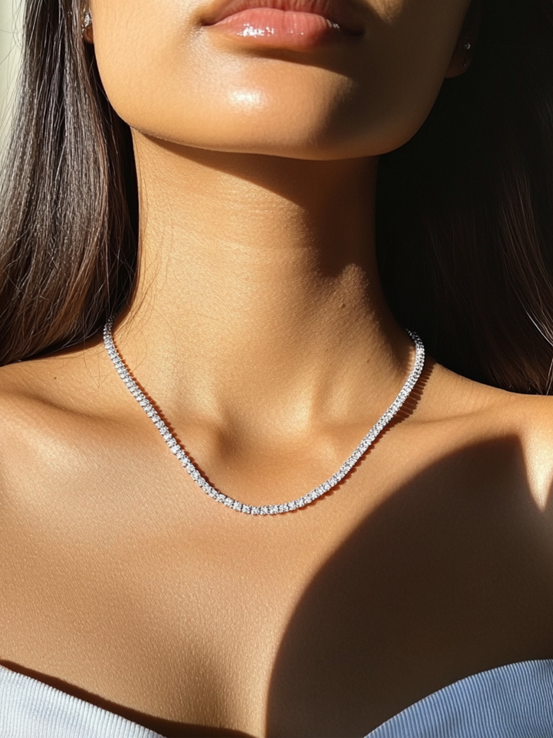 Sparkling Tennis Necklace 18K White Gold Plated 5Ct