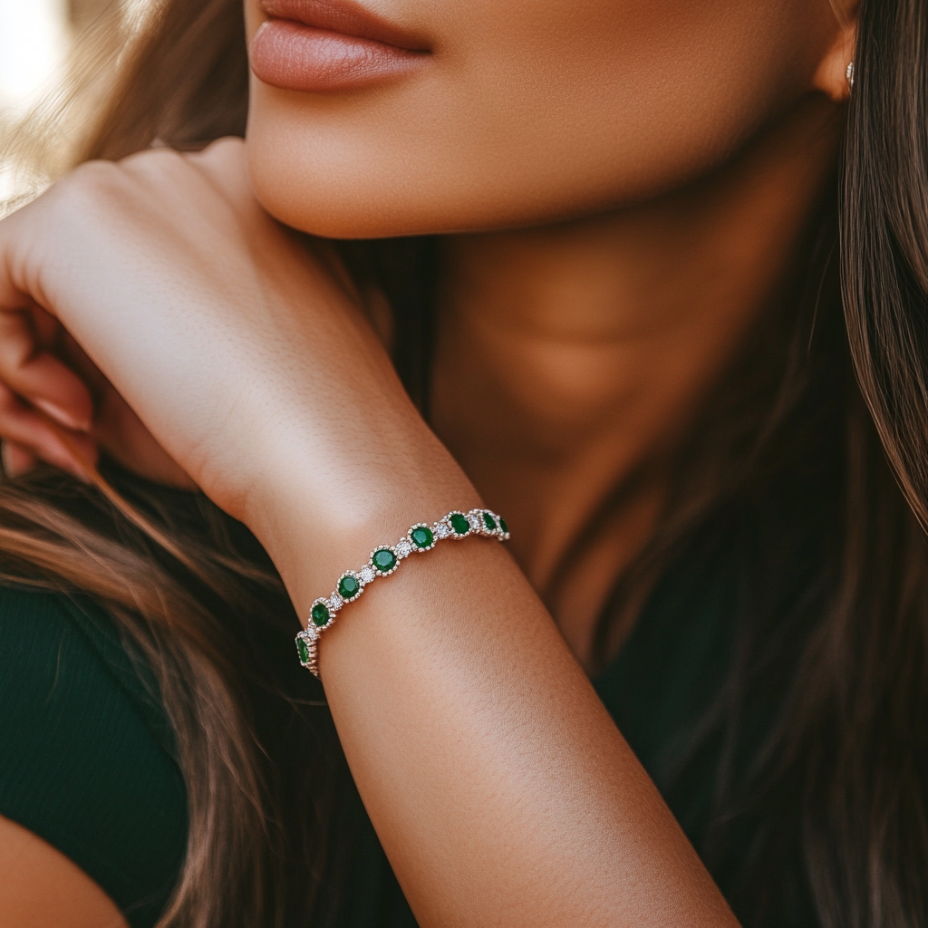 women_wearing_thin_emerald_and_white_stone_tennis