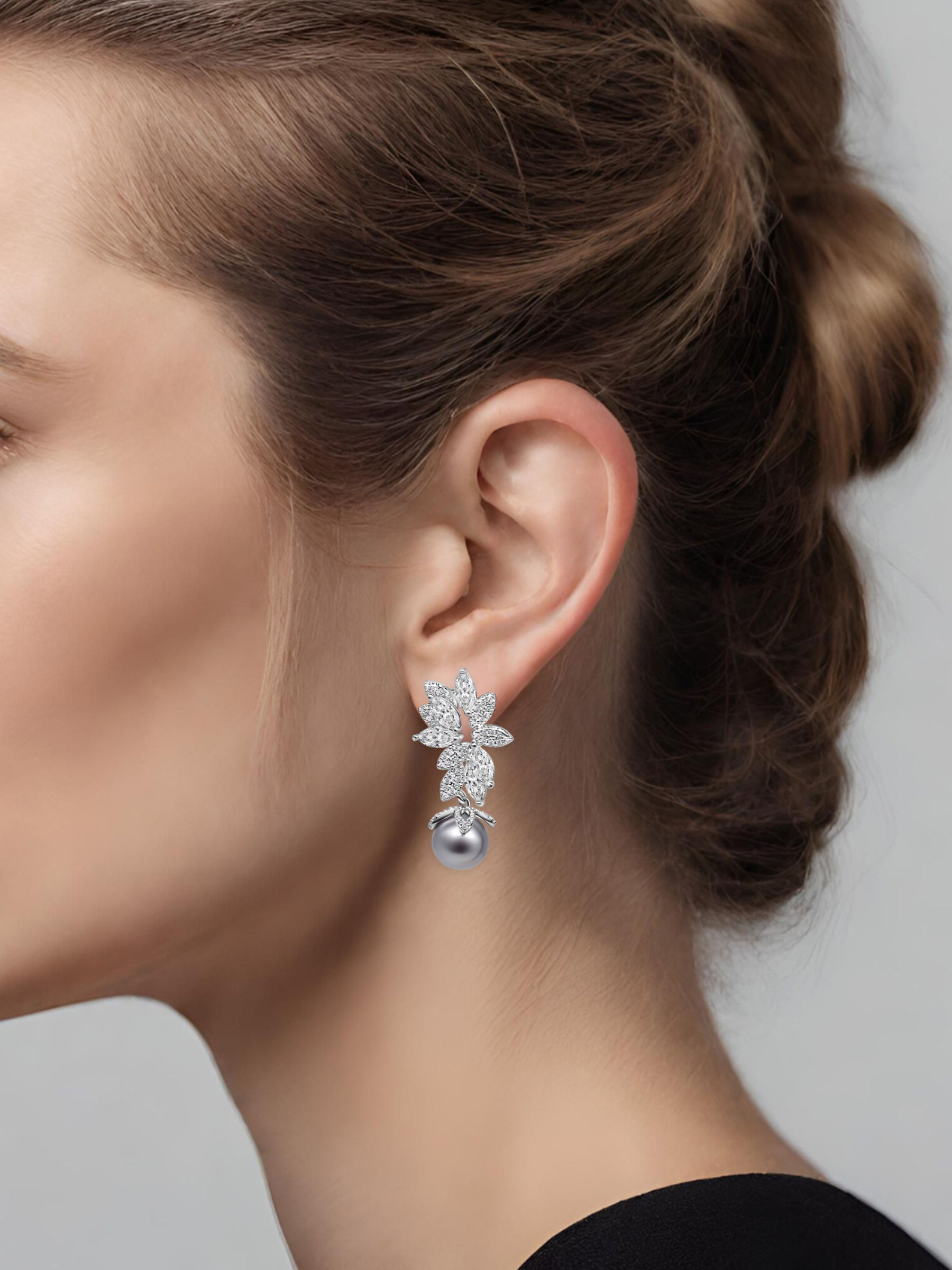 Marquise Grey Pearl Drop Earrings
