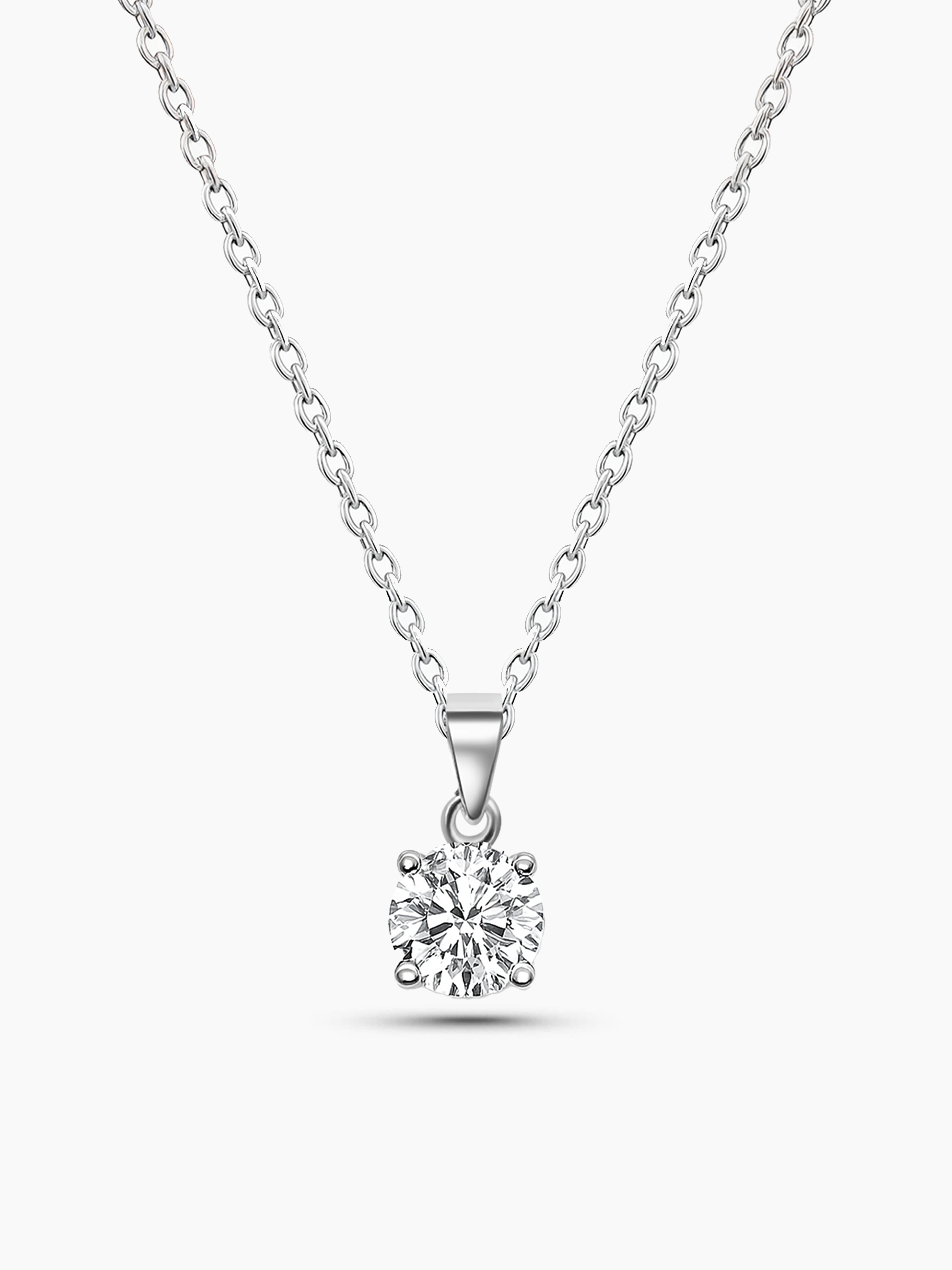 1Ct White Sapphire Round Cut Pendant Necklace