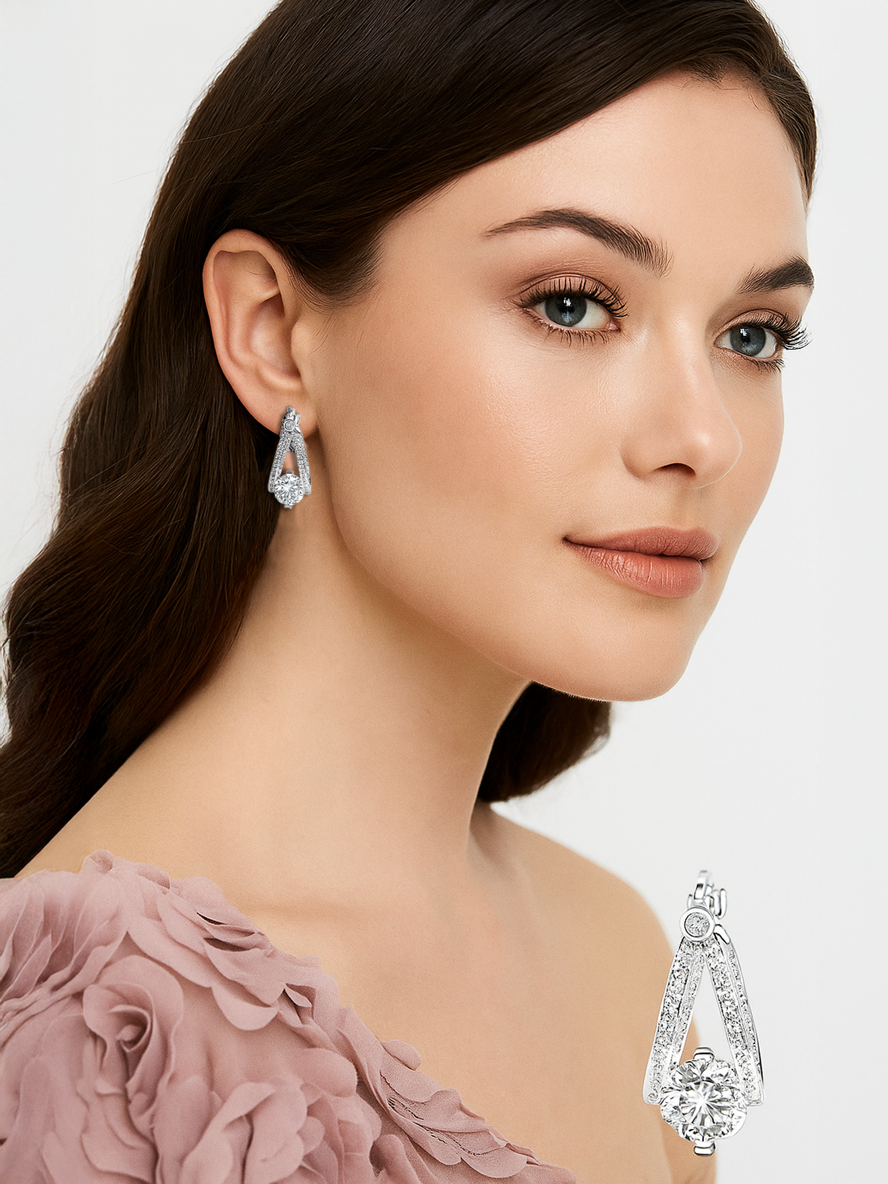 White Sapphire Double Hoop Silver Earrings