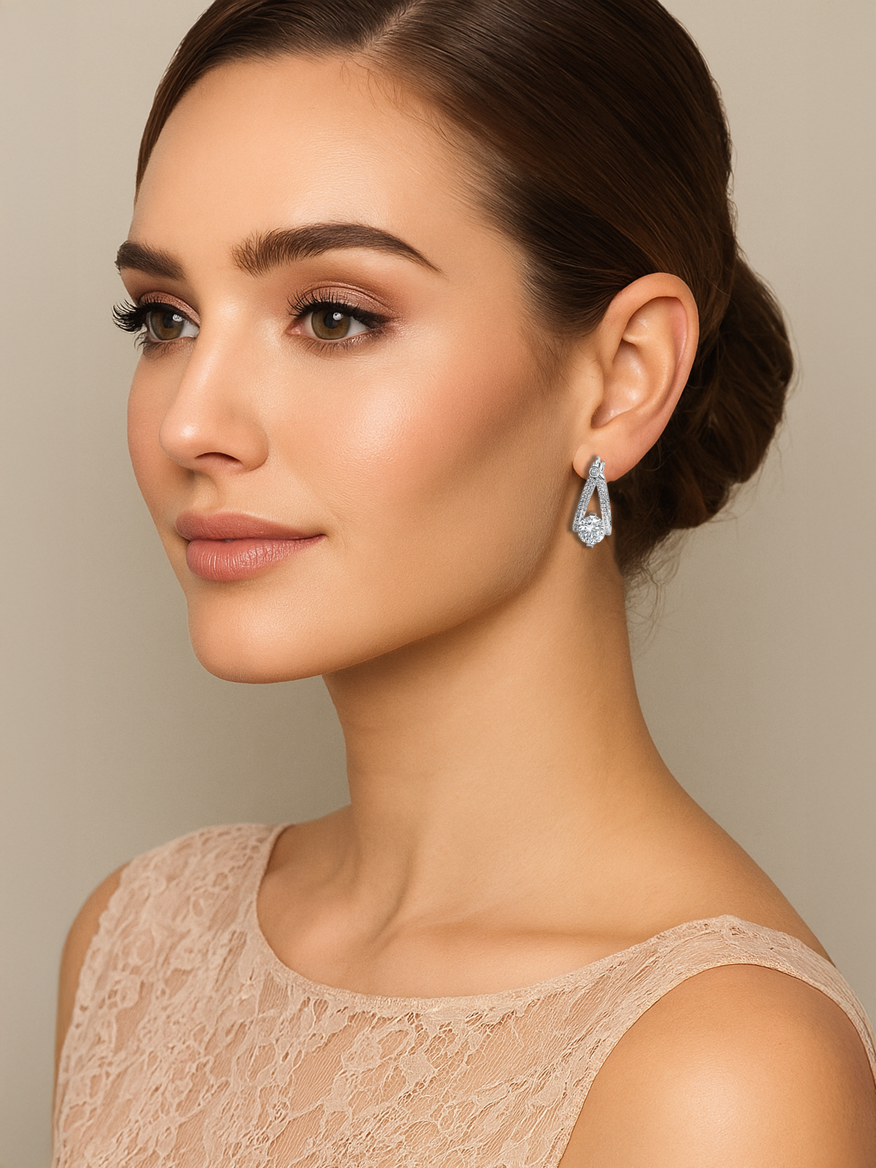 White Sapphire Double Hoop Silver Earrings