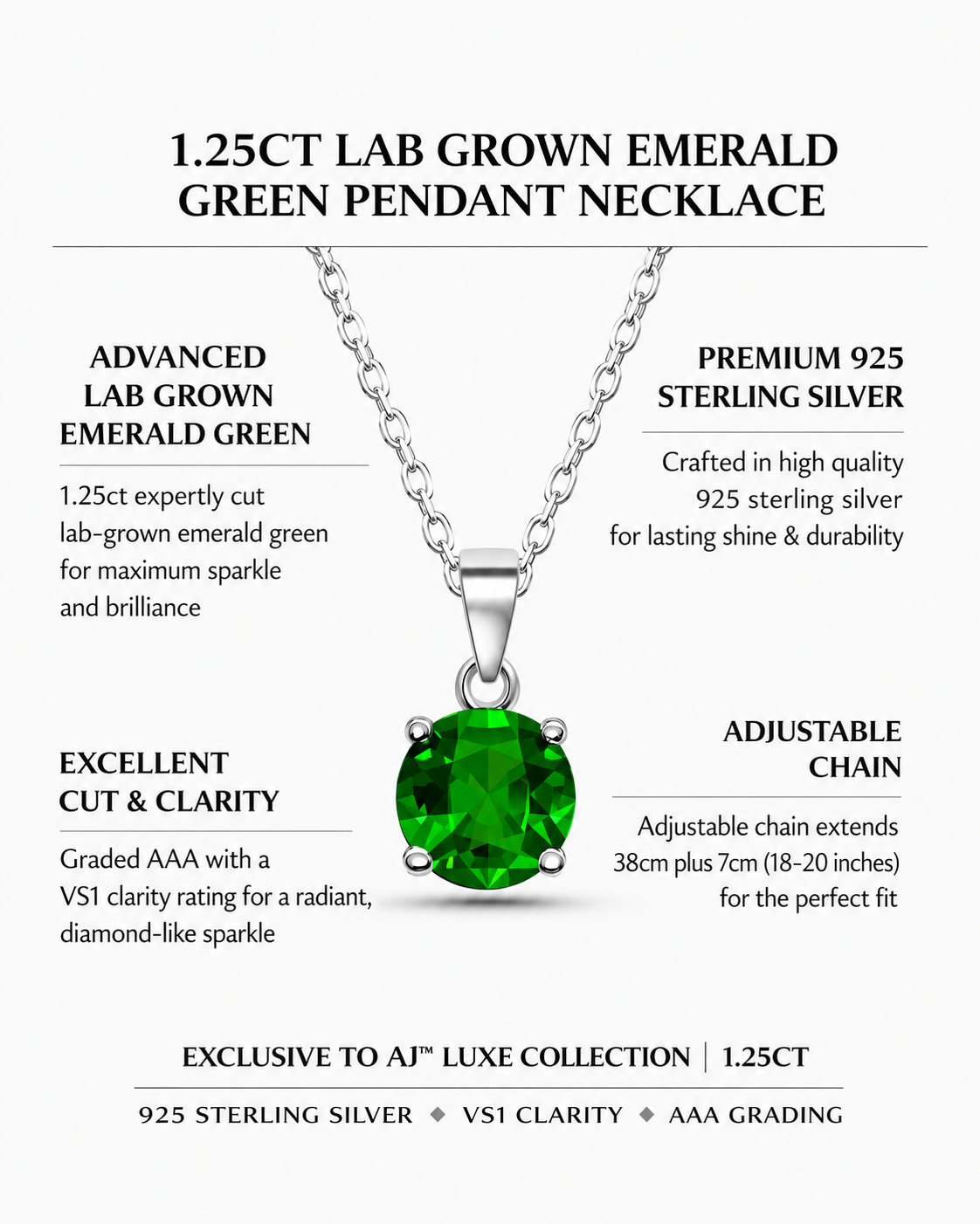 1.25ct Lab Grown Emerald Pendant Necklace