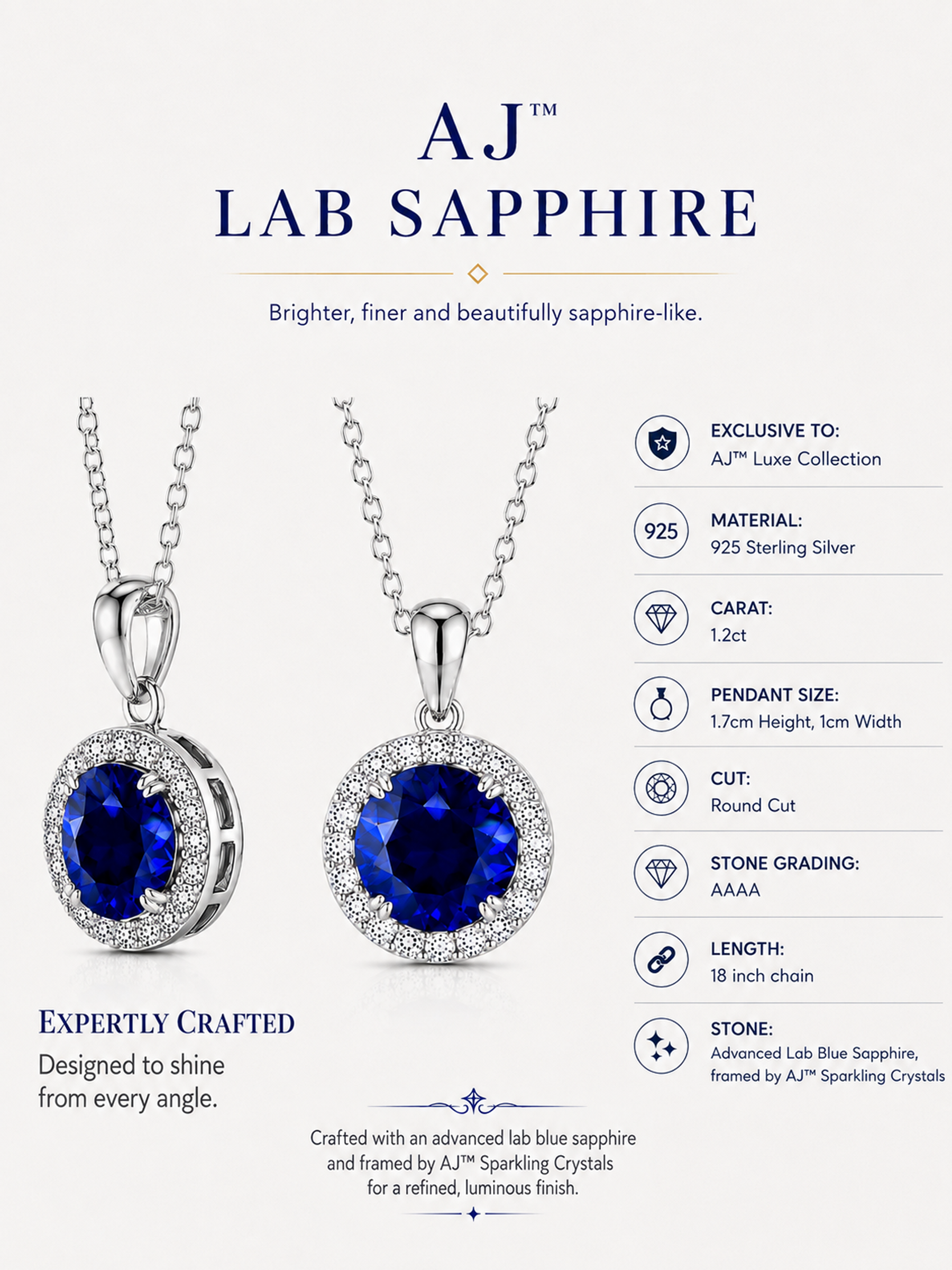 1.2Ct Lab Blue Sapphire Round Cut Pendant Necklace