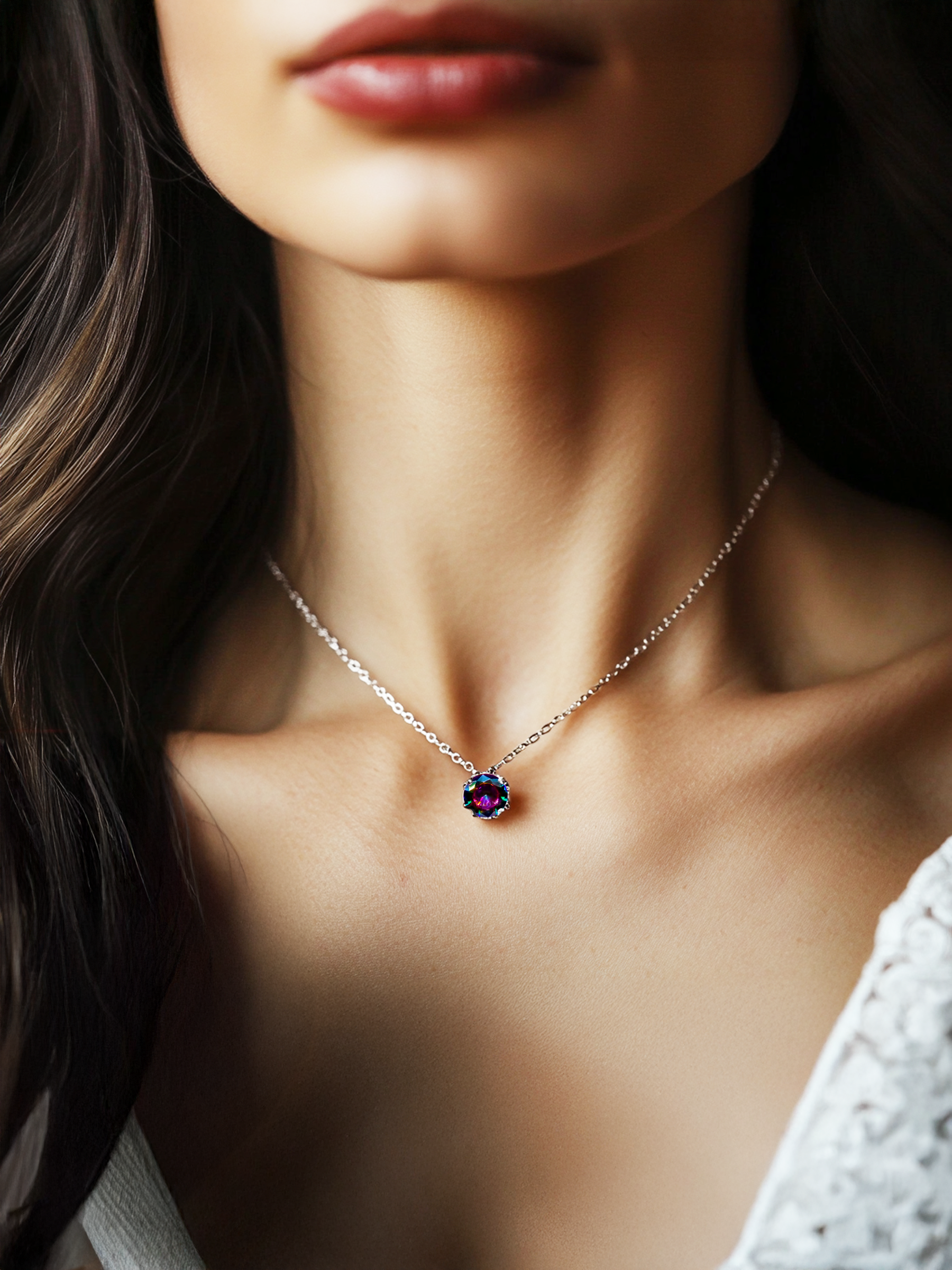 1Ct Mystic Topaz Pendant Necklace