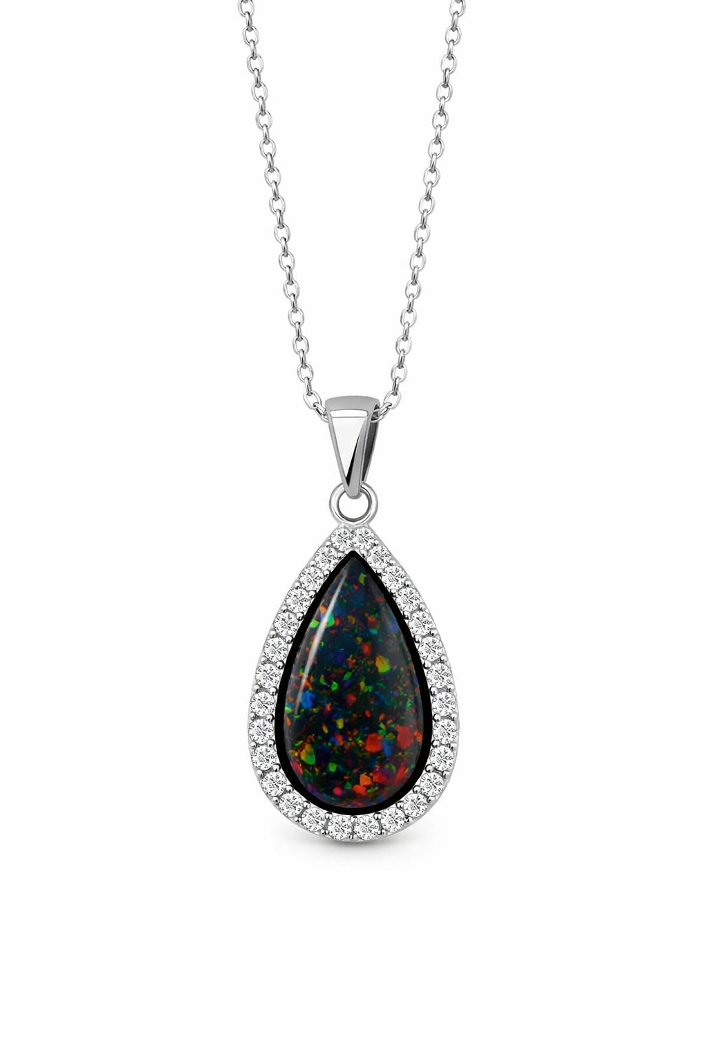 2Ct Black Opal Pendant Necklace