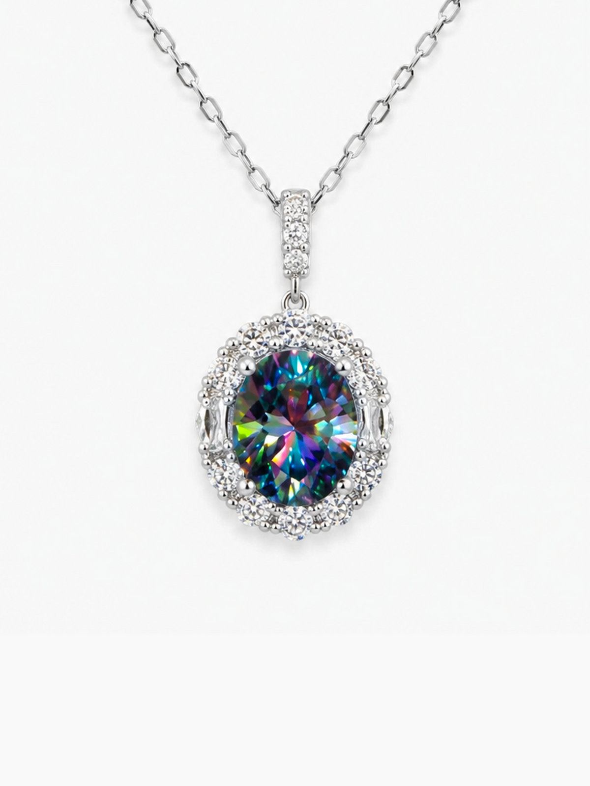 2Ct Rainbow Blue Sapphire Moissanite Necklace