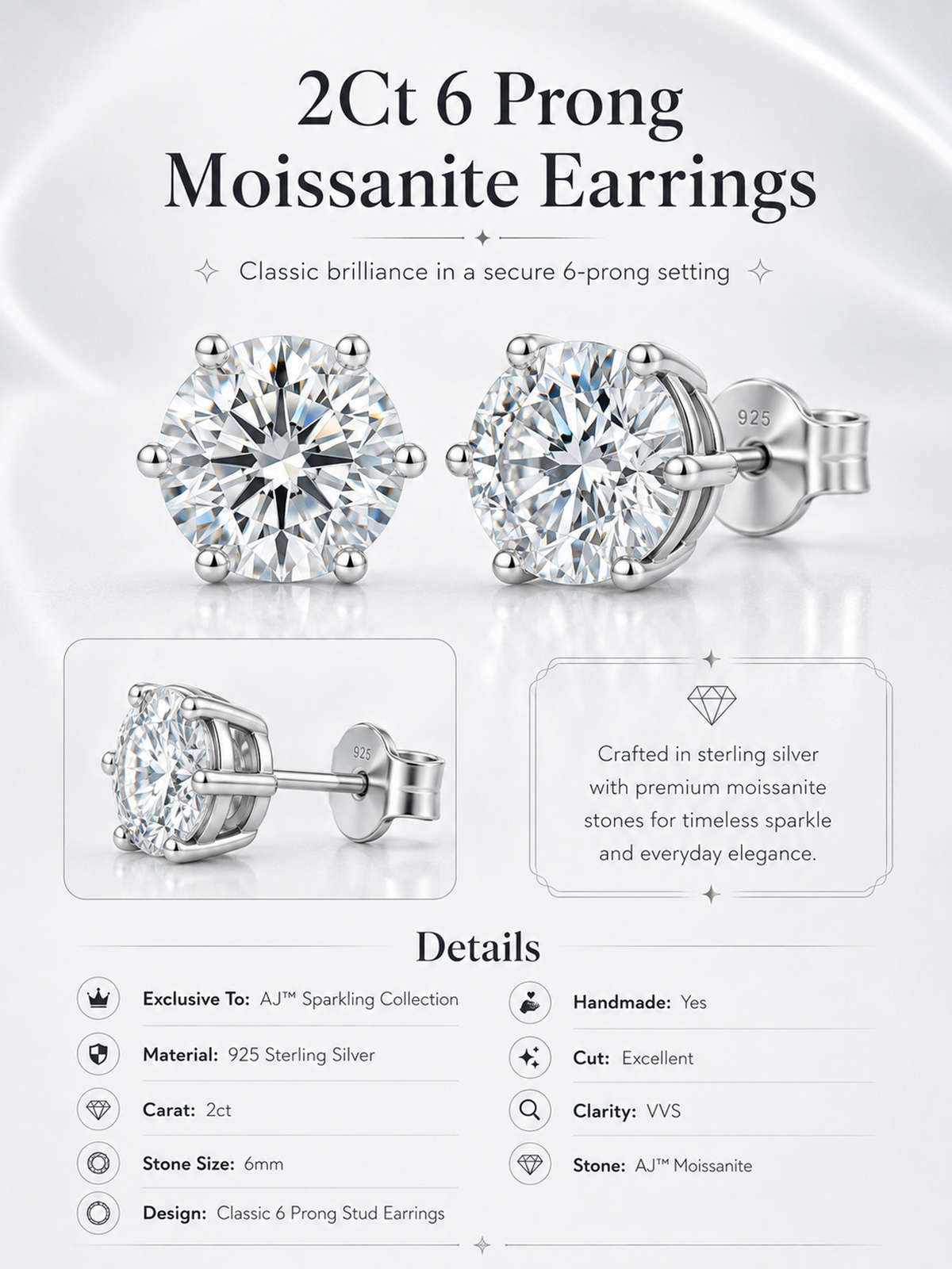 2Ct 6 Prong Moissanite Earrings