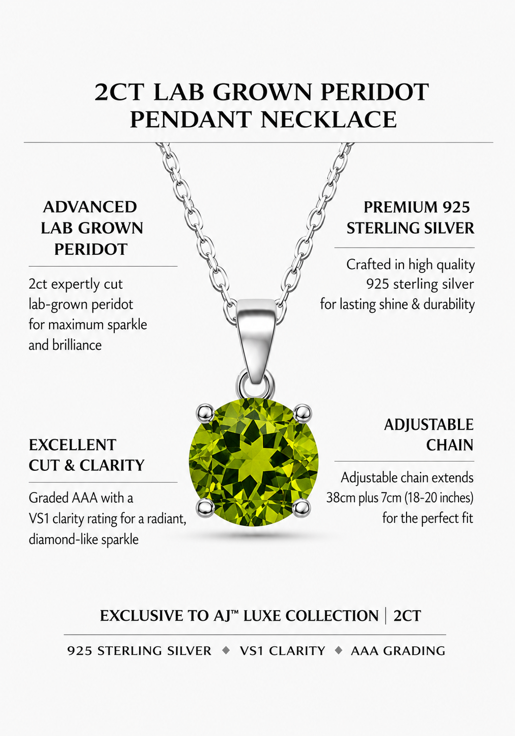 2ct Lab Grown Peridot Pendant Necklace