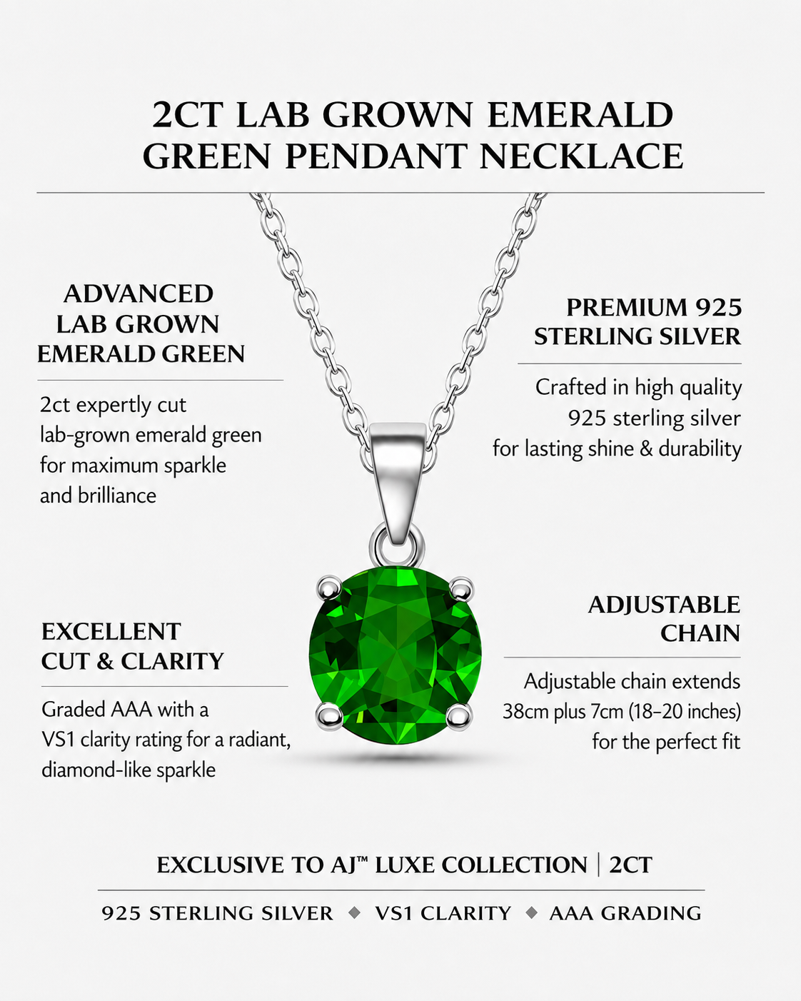 2ct Lab Grown Emerald Pendant Necklace