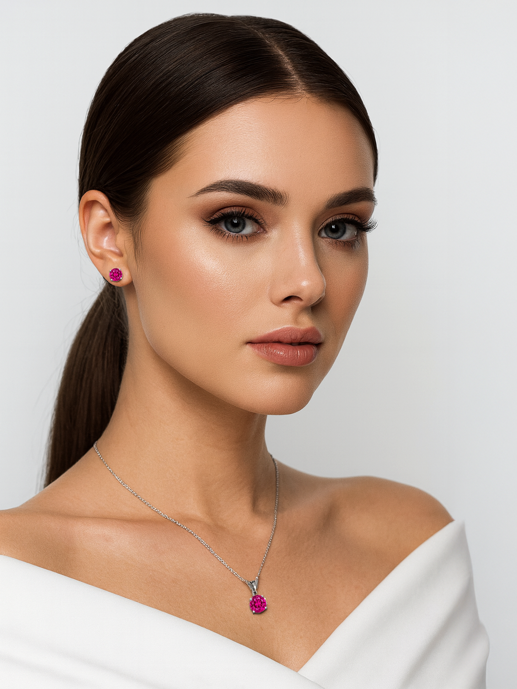 women wearing 2ct Lab Grown Rose Pink Tourmaline Pendant Necklace