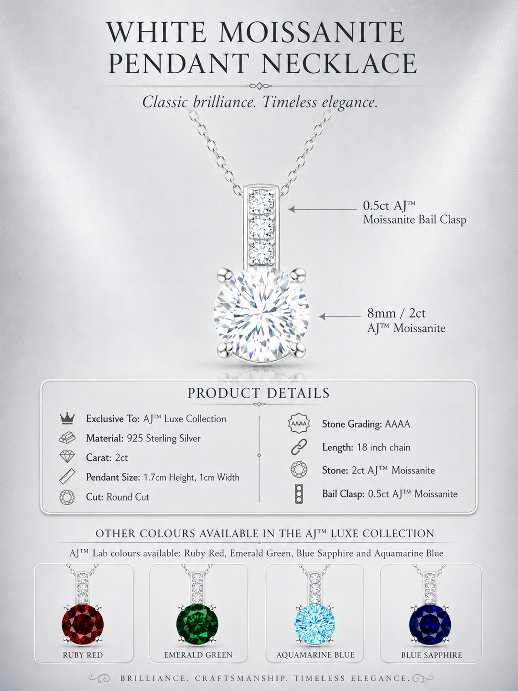 2.5Ct Moissanite Round Cut Pendant Necklace